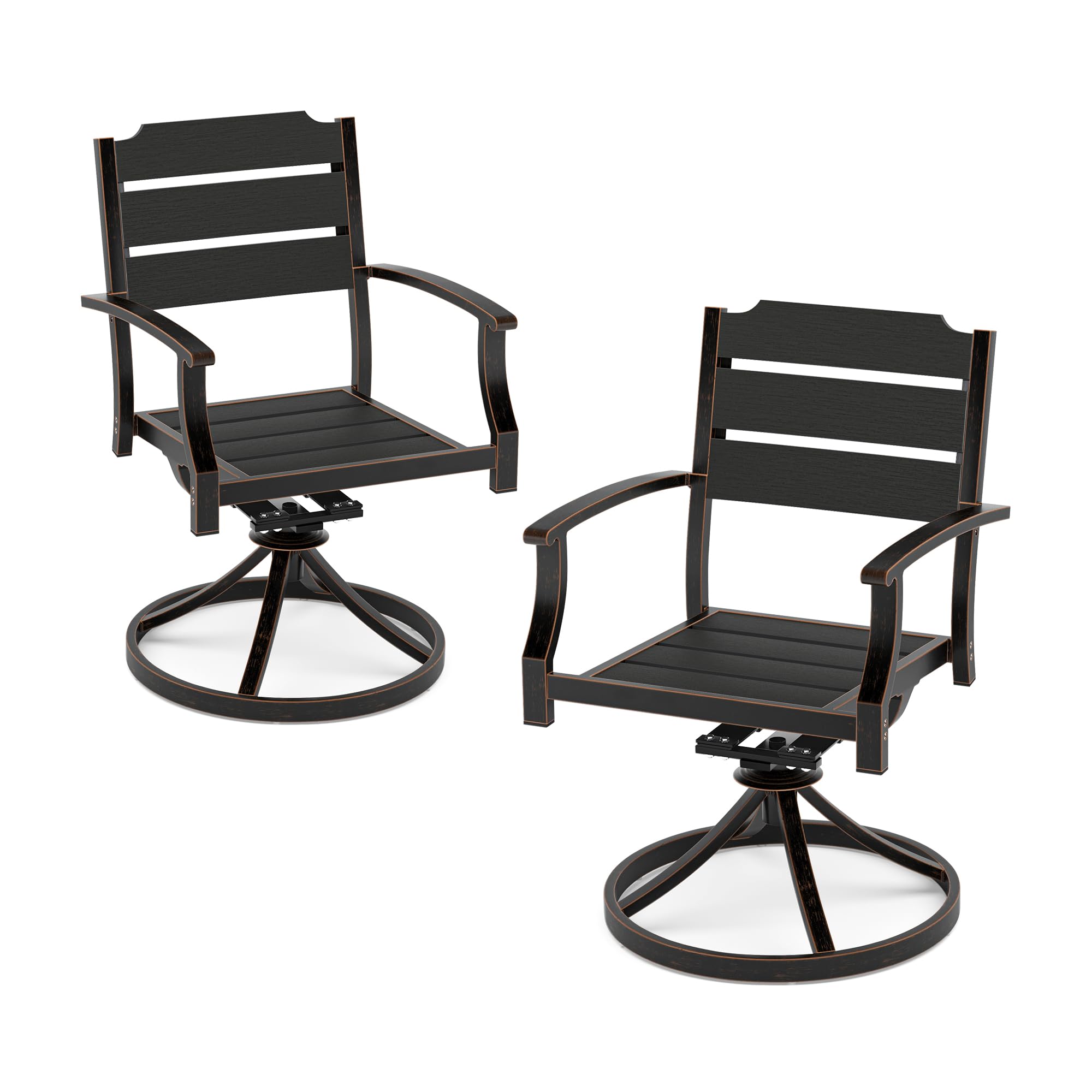 2-Pack Outdoor Swivel Rocking Dining Chairs - HDPE Seat & Aluminum Frame Patio Chairs with Armrests - Perfect for Backyard, Deck, Porch, Balcony & Garden Relaxation