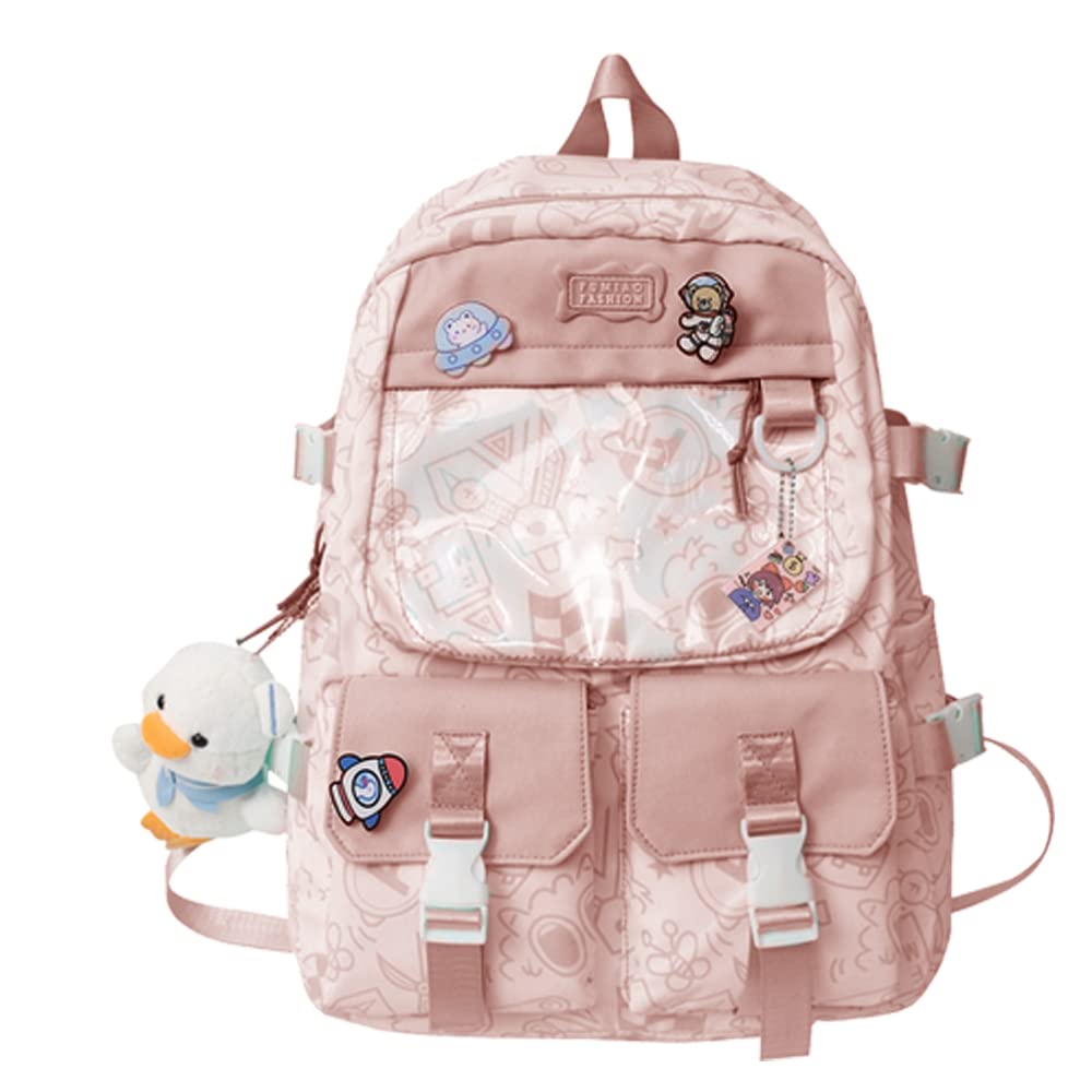 Cute Kawaii Graffiti Backpack for Girls - Lightweight School Bookbag, Casual Daypack for Travel, College & High School Students (Pink) - Perfect for Everyday Use, Campus Life & Weekend Getaways