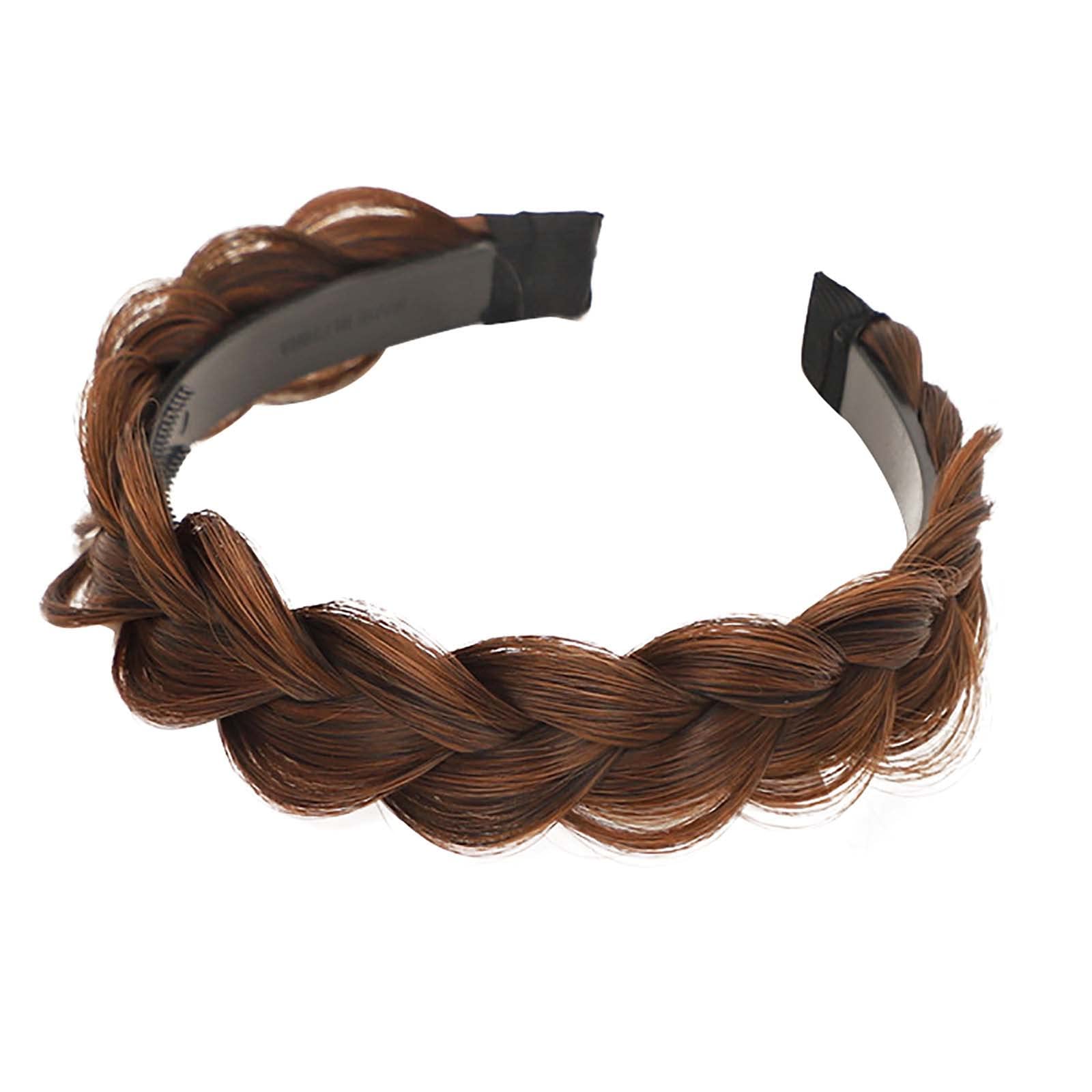 Fluffy Fishbone Wig Headband for Women - High Skull Top Small Face Wig Headband with Fishbone Braid, Ladies Beauty Hair Accessory (Coffee) | Perfect for Cosplay, Halloween, Parties & Daily Fashion Styling