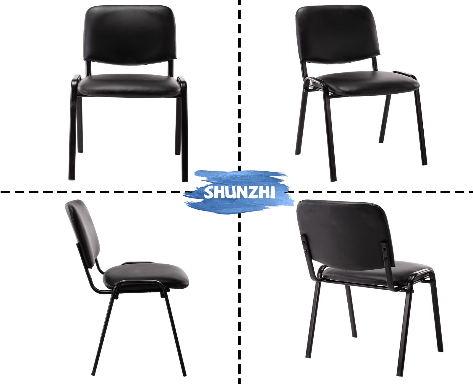 10 Pack Stackable PU Leather Waiting Room Chairs - Black Conference & Office Guest Chairs Set for Reception, Lobby, Breakroom, Church, School, Events, Hotel & Hall - Space-Saving Seating Solution for High-Traffic Areas