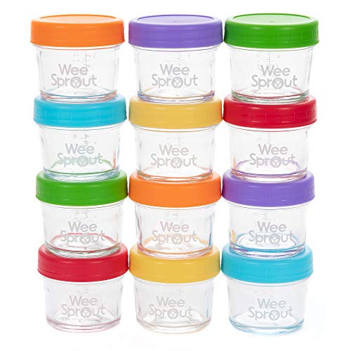 WeeSprout 12-Pack 4 oz Glass Baby Food Storage Jars with Lids - Freezer Safe, Microwave & Dishwasher Friendly Reusable Containers for Infants - Perfect for Homemade Purees, Meal Prep & On-the-Go Feeding