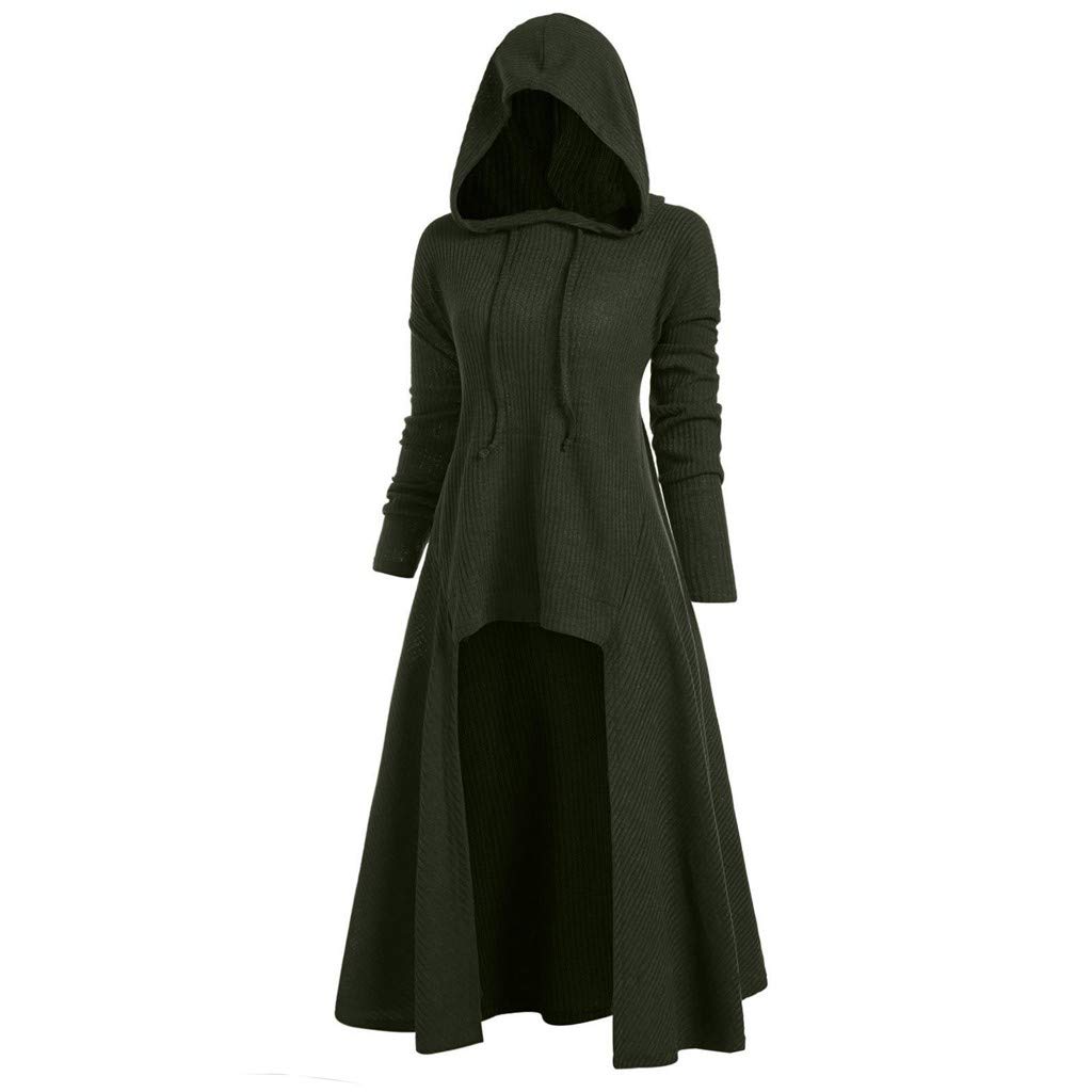 Women's Plus Size Vintage Hooded High-Low Sweater Blouse Tops - Green Casual Wear for Fall & Winter Layering