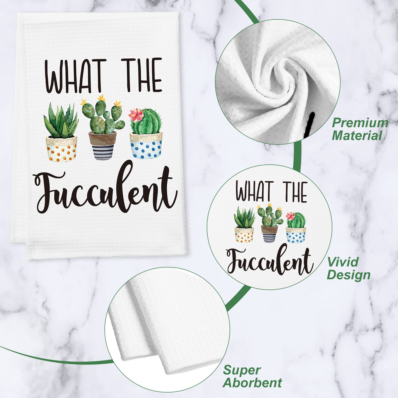 Tatuo 4-Piece Funny Kitchen Towel Set with Plant Sayings - Absorbent Waffle Weave Hand & Tea Towels - Cute Housewarming Gift for Plant Lovers (Perfect for Kitchen Decor, Hostess Gifts & Coffee Bar Accessories)
