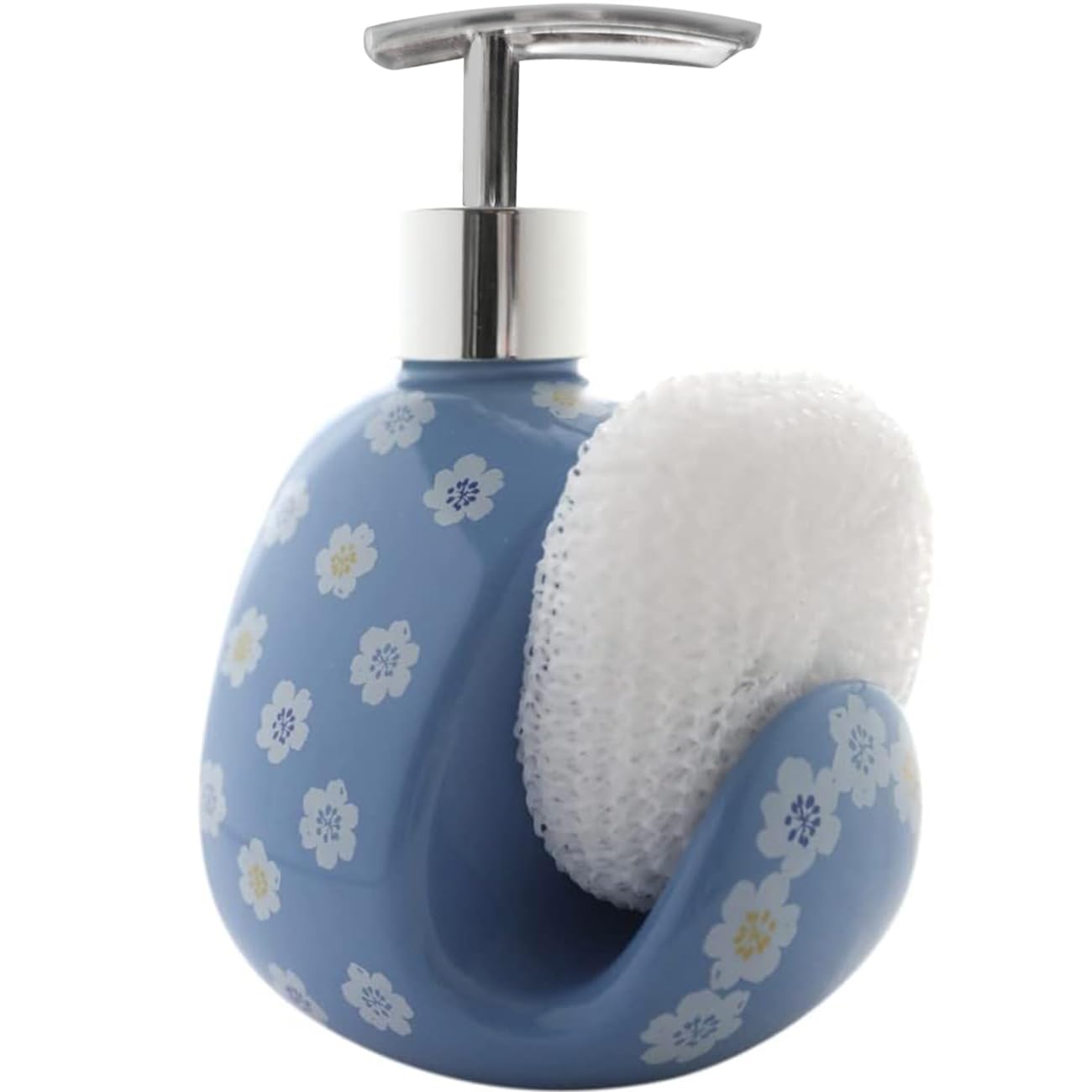 WAYUTO Ceramic Soap Dispenser with Sponge Holder - Elegant Liquid Hand Pump Bottle for Kitchen Sink & Bathroom Decor | Durable Laundry Sanitizer in Blue | Perfect for Home, Office, and Guest Bathroom Organization