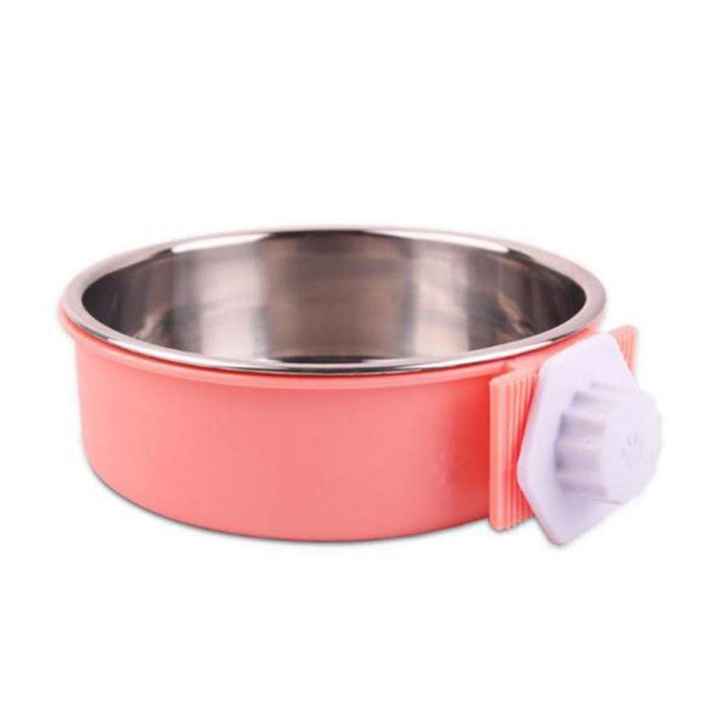 Stainless Steel Hanging Pet Bowl for Cats and Dogs - Anti-Tip Cage Mounted Food & Water Dish - Large Pink Pet Feeder for Cages, Kennels & Travel Use