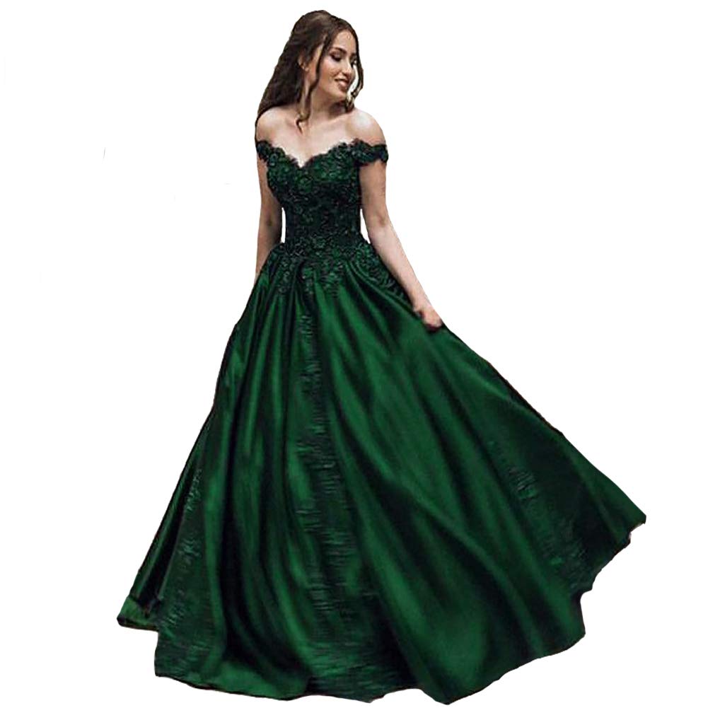 Elegant Off-The-Shoulder V-Neck Beaded Lace Long Ball Gown Prom Evening Dress for Women - Perfect for Formal Dances, Weddings & Special Occasions