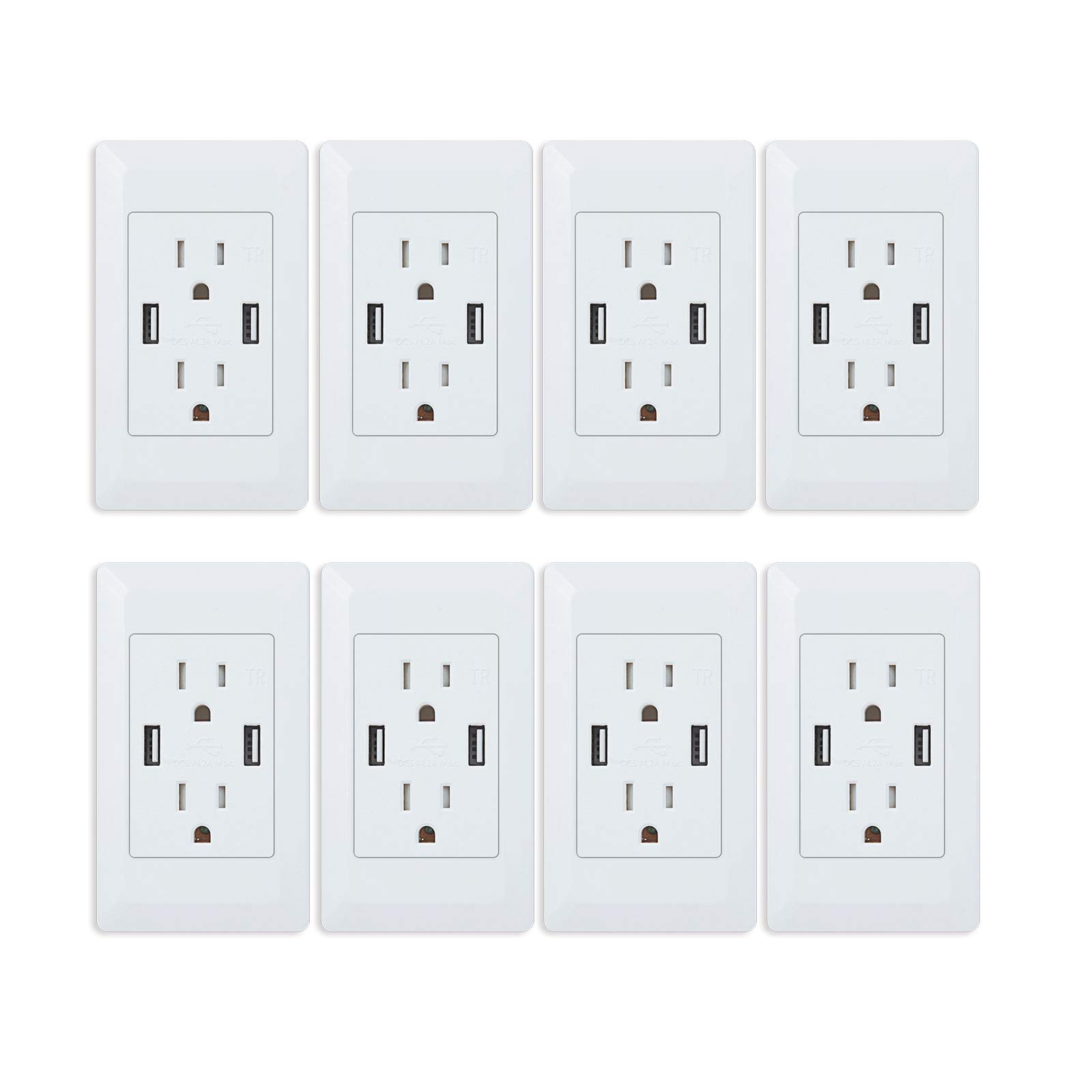 GREENCYCLE 8-Pack USB Outlet Receptacle - 15A Tamper-Resistant Duplex Wall Outlet with Dual 4.2A High-Speed USB Charging Ports & Screwless Wall Plates | Perfect for Home, Office, Kitchen, Bedroom Charging Needs