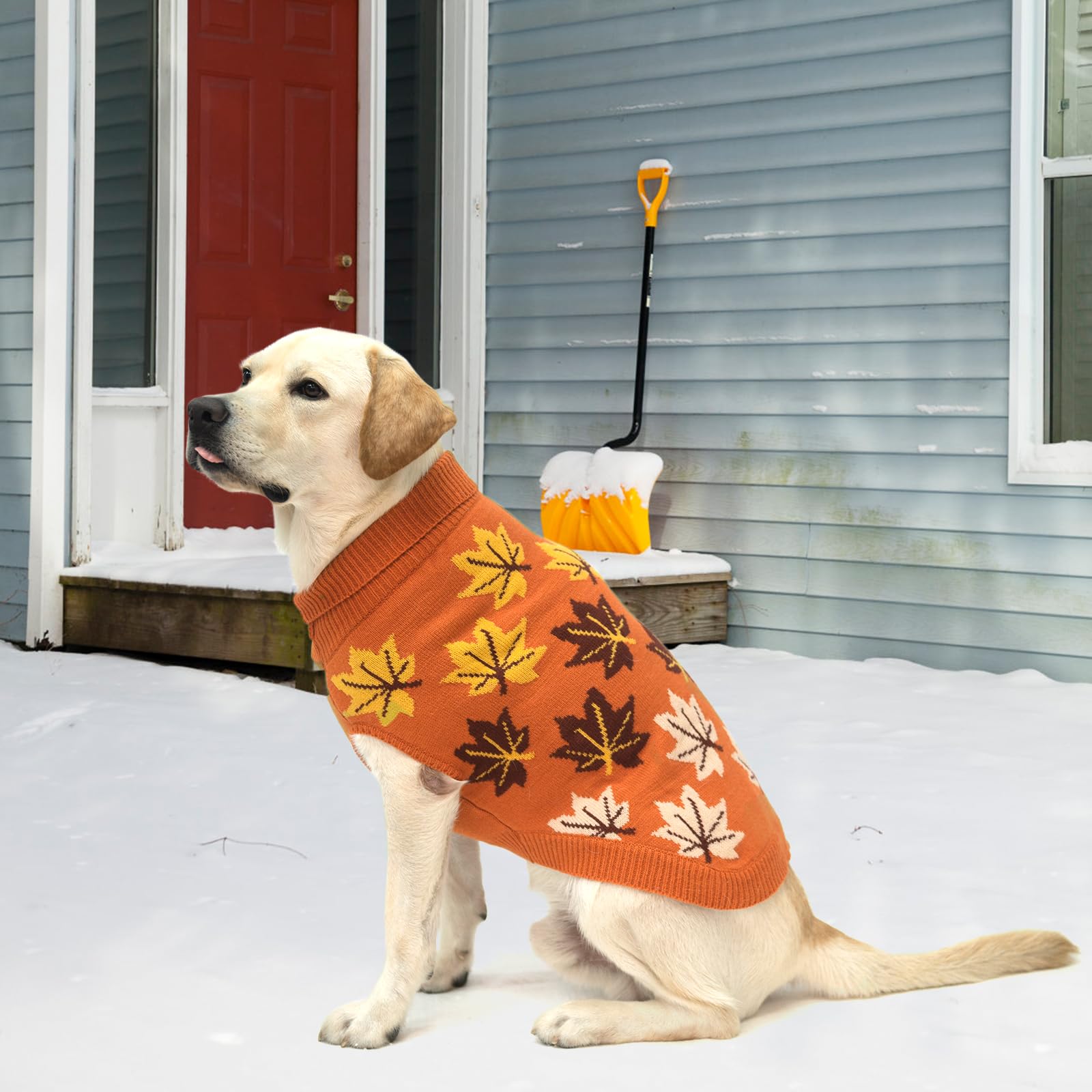 KOOLTAIL Dog Sweater - Warm Knitted Turtleneck Pullover for Cold Weather | Autumn Maple Leaf Pattern Pet Sweater | Winter Clothes for Small, Medium & Large Dogs | Cozy Outfit for Fall Walks & Indoor Comfort (Orange, XL)