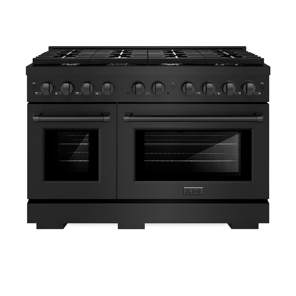 ZLINE 48-Inch 6.7 cu. ft. Black Stainless Steel Double Oven Gas Range with 8-Burner Cooktop (SGRB 48) - Perfect for Large Kitchens, Holiday Cooking & Entertaining