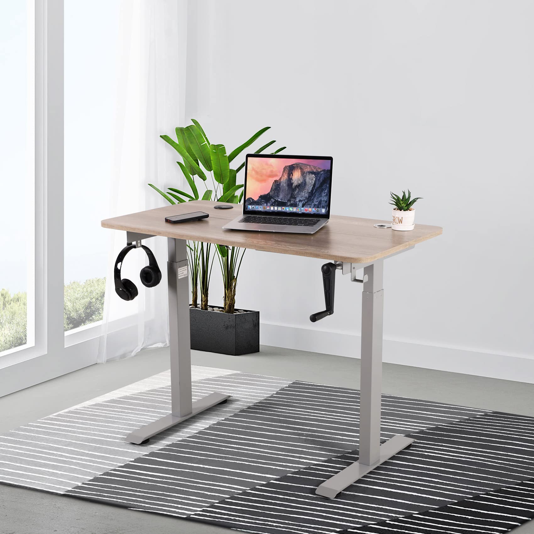 UNICOO Adjustable Height Standing Desk with USB & Wireless Charger - Home Office Desk, Gaming Table, Computer Desk in Antique Oak (NTCSET-01-M2) - Perfect for Remote Work, Online Gaming & Ergonomic Workspaces