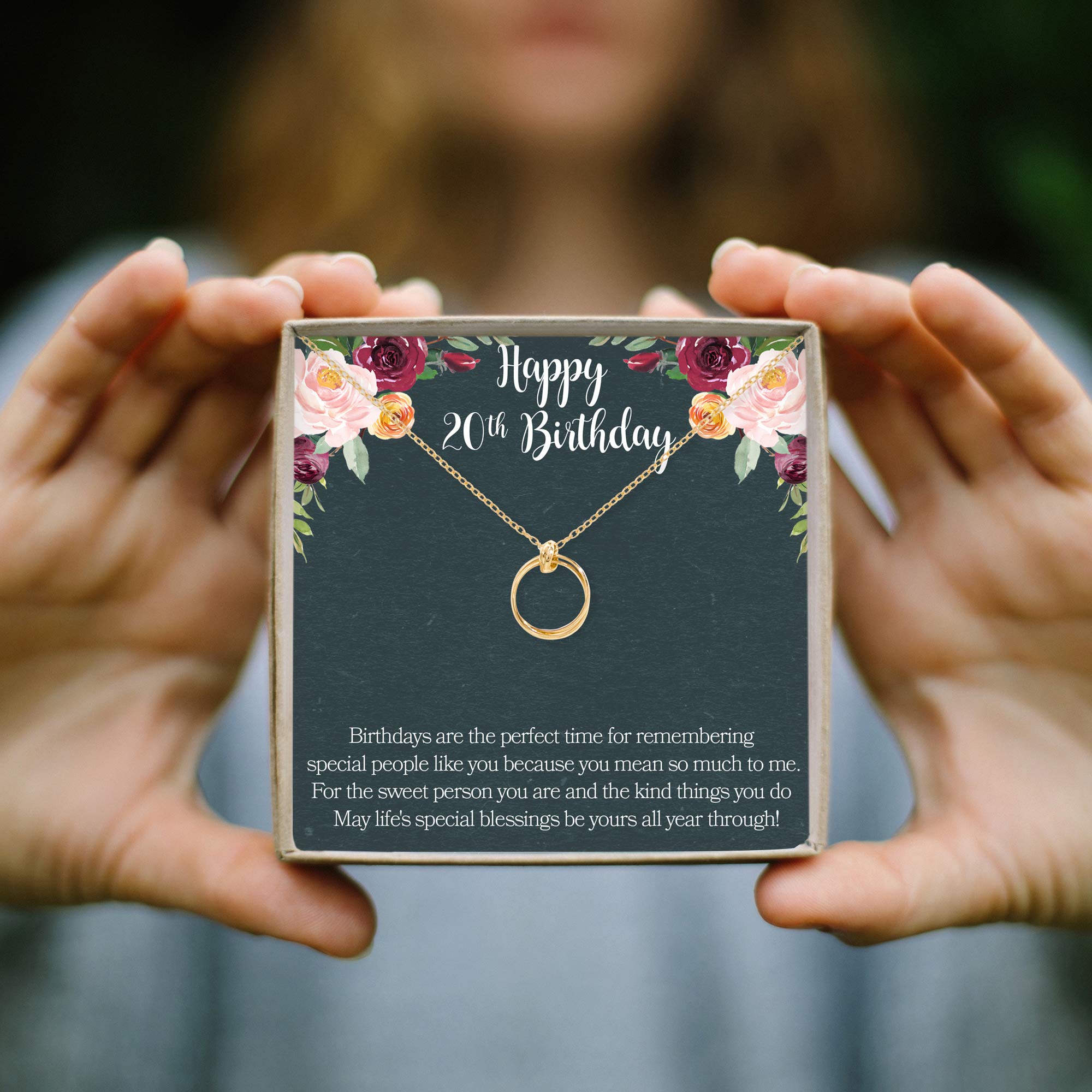 Dear Ava 20th Birthday Gift Necklace - Gold Plated Brass Linked Circles Pendant Jewelry for Women | Perfect Birthday, Anniversary & Graduation Gift for Her | Elegant Everyday Wear & Special Occasions