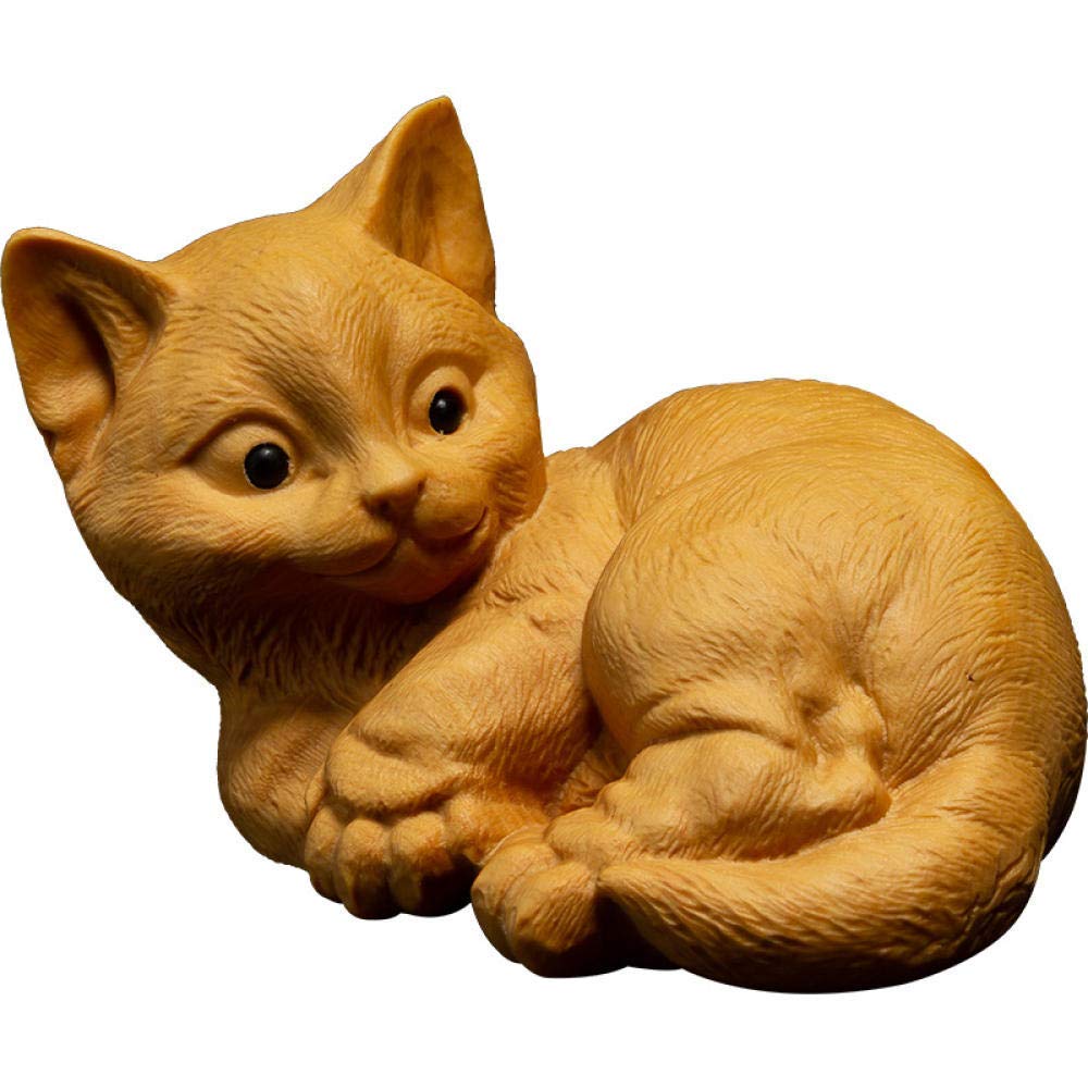 Lucky Wooden Cat Statue - Hand Carved Decorative Animal Figurine for Home Decor, Feng Shui Gift, Shelf & Desk Ornament | Perfect for Living Room, Office & Gift Giving