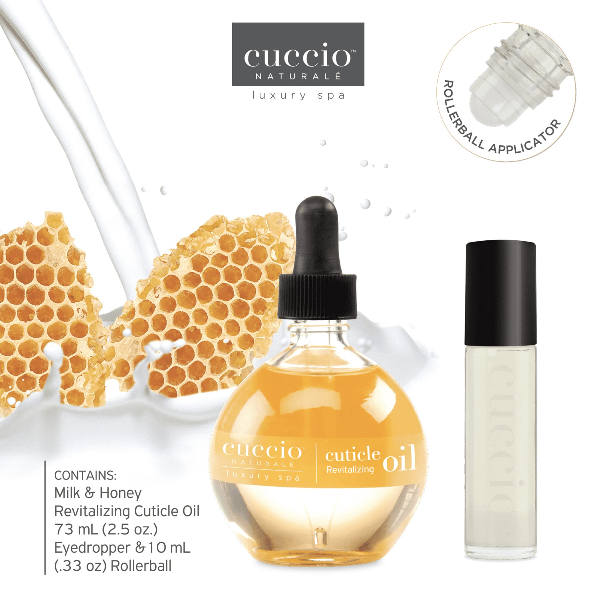 Cuccio Naturale Cuticle Revitalizing Oil Set - Intense Hydration for Nails & Skin - Strengthens & Repairs Cuticles - Milk & Honey Scented - 2pc Rollerball Applicator Kit - Perfect for Manicures, Pedicures & At-Home Nail Care