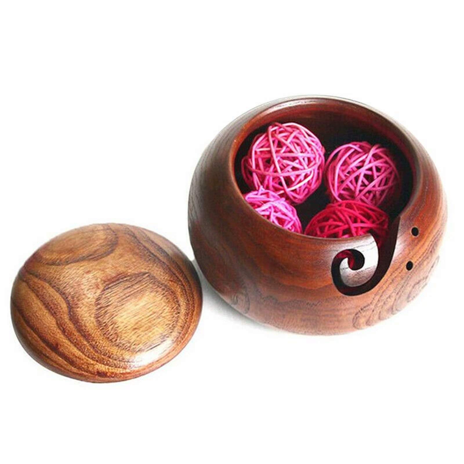 Handmade Wooden Yarn Bowl with Lid - 6