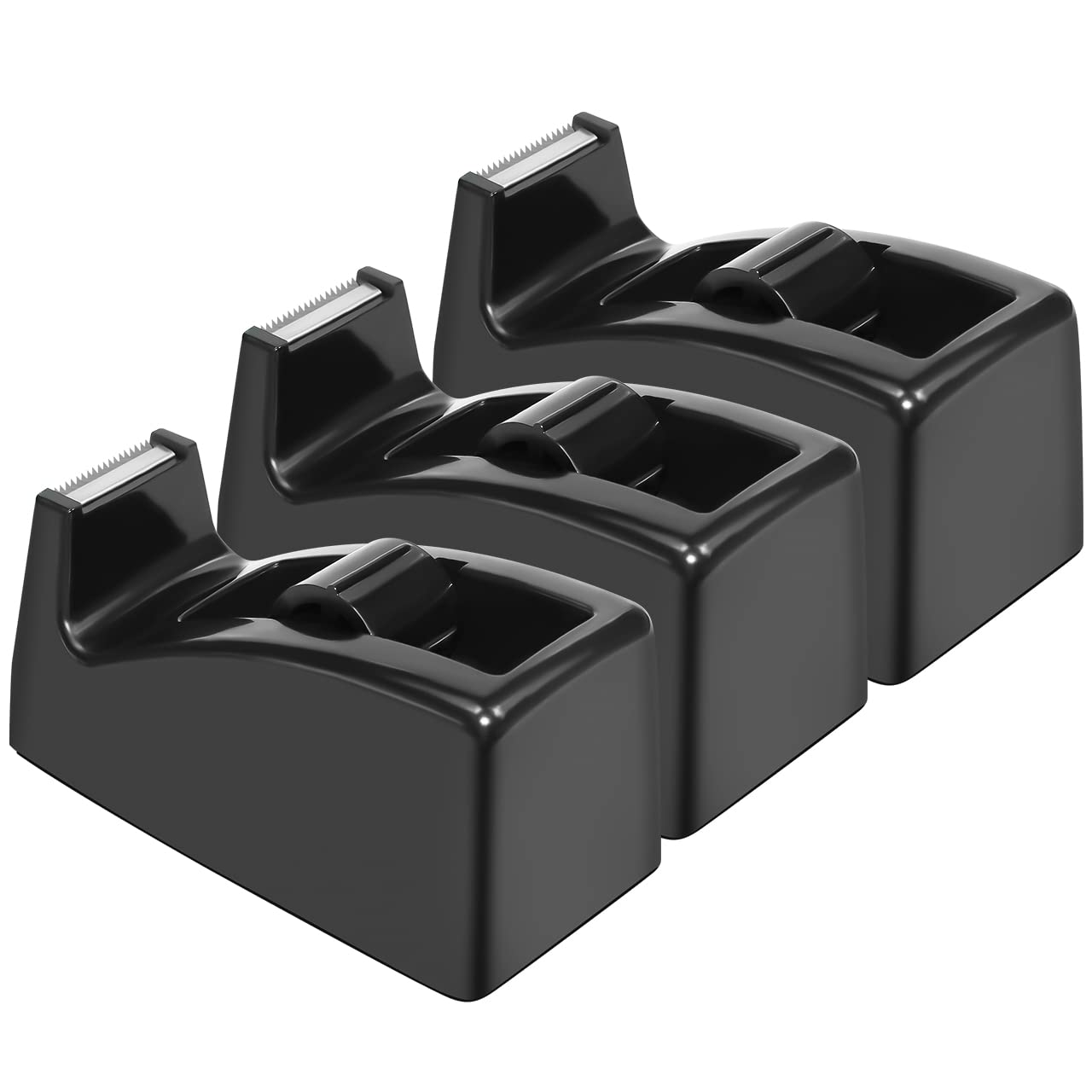 JIKIOU 3-Pack Black Desktop Tape Dispenser with Non-Skid Base & Weighted Design - Office, Home, School Supplies for Wrapping Gifts, Sealing Boxes, Crafting Projects (Tape Not Included)