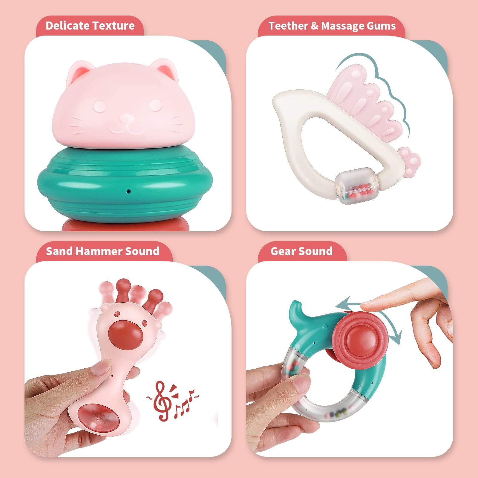 Baby Rattles & Teething Toys for 0-12 Months - Newborn Gift Set for Boys Girls - Perfect for Early Development & Playtime
