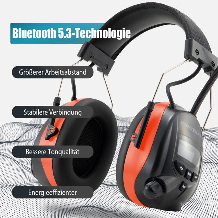 PROTEAR Wireless Noise Cancelling Headphones with DAB/DAB+/FM/Bluetooth 5.3, 30dB SNR Hearing Protection for Workshop, Gardening/Mowing - Perfect for Construction, DIY Projects & Outdoor Activities
