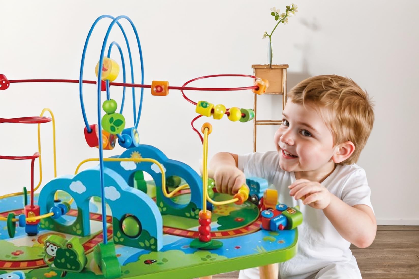 Hape Jungle Adventure Railway Table - Kids Wooden Bead Maze Puzzle Activity Table with African Safari Theme, Educational Toys for Toddlers 2-4 Years | Perfect for Preschool Playrooms, Daycare Centers & Family Game Nights