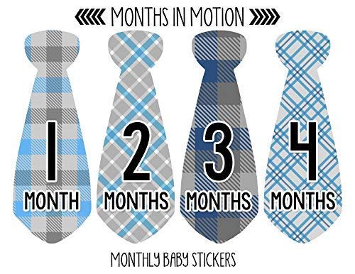 Baby Monthly Milestone Necktie Stickers - Newborn Boy Growth Photo Props - Set of 20 Adhesive Month Stickers for Baby Shower, First Birthday & Monthly Photos - Perfect for Baby Album, Scrapbooking & Social Media Posts