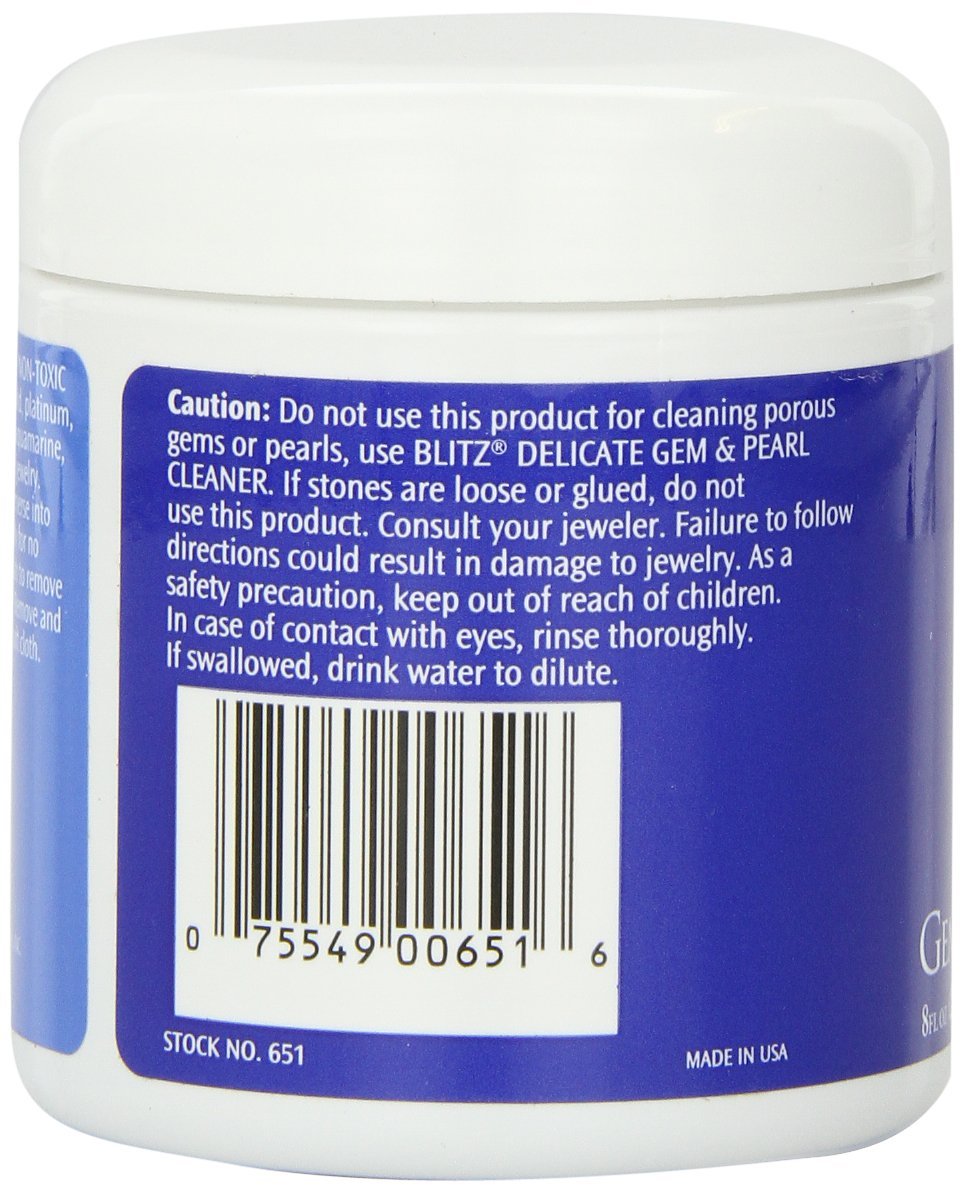 Blitz Gem and Jewelry Cleaner 8 oz - Professional Jewelry Cleaning Solution for Rings, Necklaces & Earrings - Safe for Gold, Silver & Diamonds - Perfect for Home & Travel Use