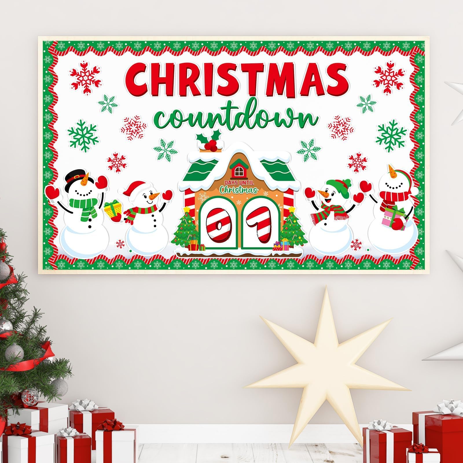 Merry Christmas Bulletin Board Decorations - Winter Snowman Paper Cutouts & Countdown Set for Classroom, School Door, Home Wall Decor | Holiday Party, Office Decor, Winter Festival Decorations