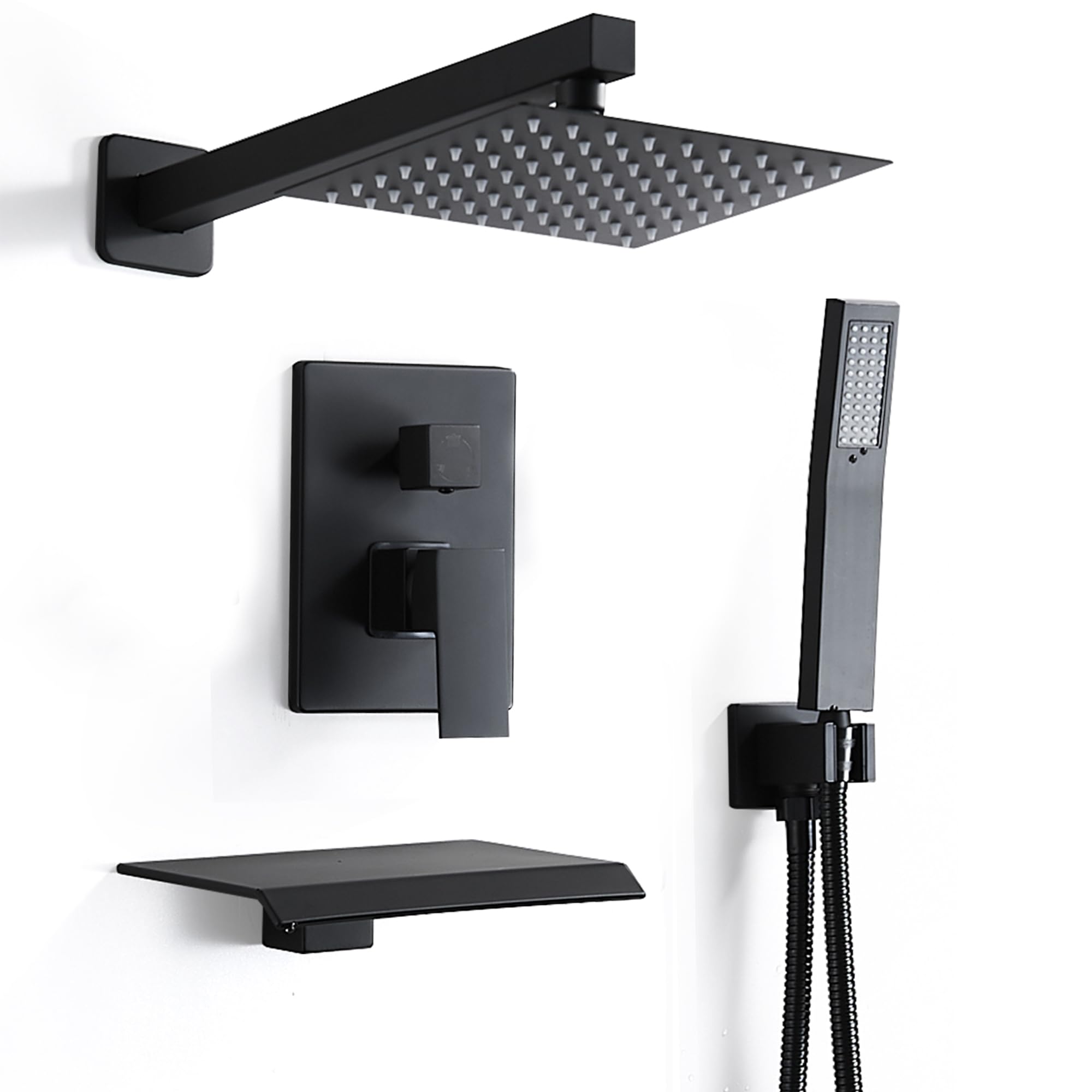 8 Inch Rainfall Shower System - High Pressure Handheld Shower Head with Wall Mounted Mixer Valve & Tub Spout - Complete Bathroom Shower Faucet Set for Luxurious Spa Experience at Home