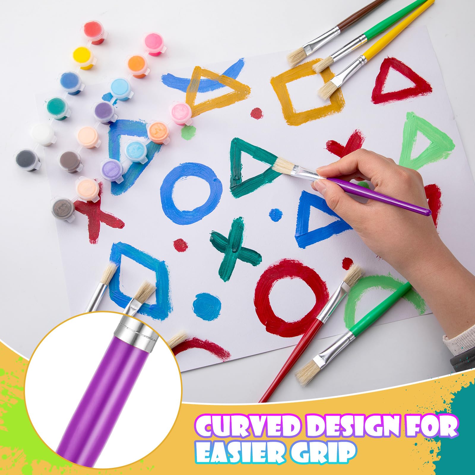 22 Pcs Kids Paint Brush Set - Round & Flat Brushes for Toddlers & Preschoolers - Easy Grip & Washable for Acrylic, Oil & Watercolor Painting - Perfect for Art Class, DIY Projects & Home Crafting