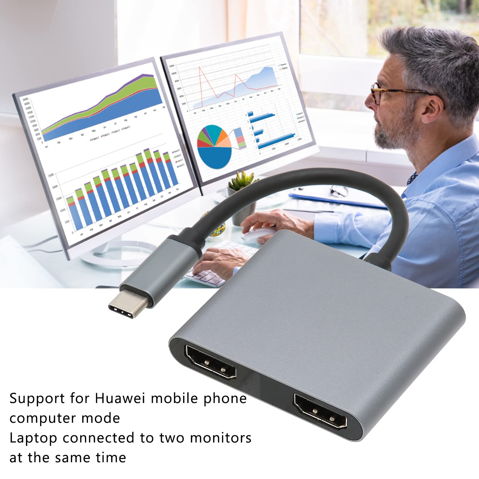 Ciciglow USB C to Dual HDMI Adapter - 4K Aluminum Alloy Converter for MacBook Pro/Air, iPad Pro, Windows Laptops & More - Extend Screen for Work, Gaming & Presentations