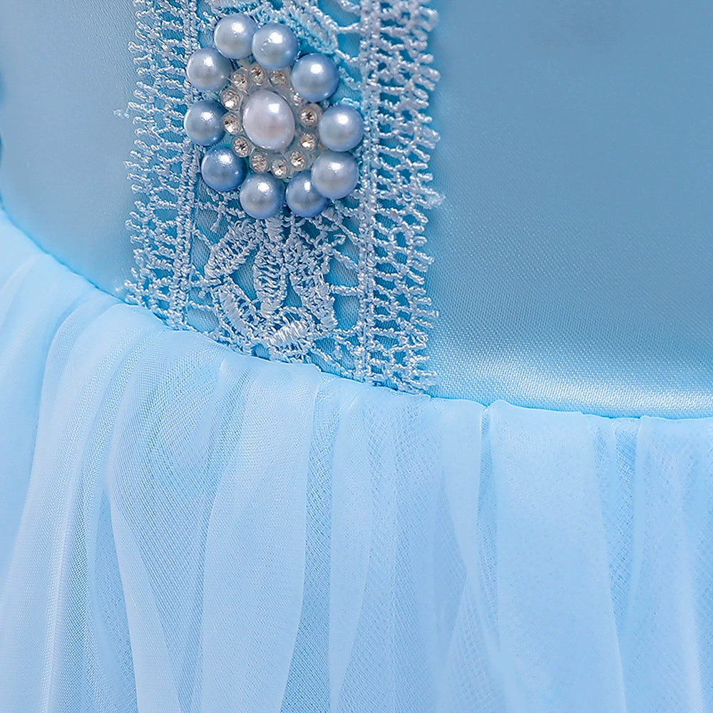 Royal Blue Princess Round Floor Length Lace Flower Girl Dress for Weddings & Special Occasions