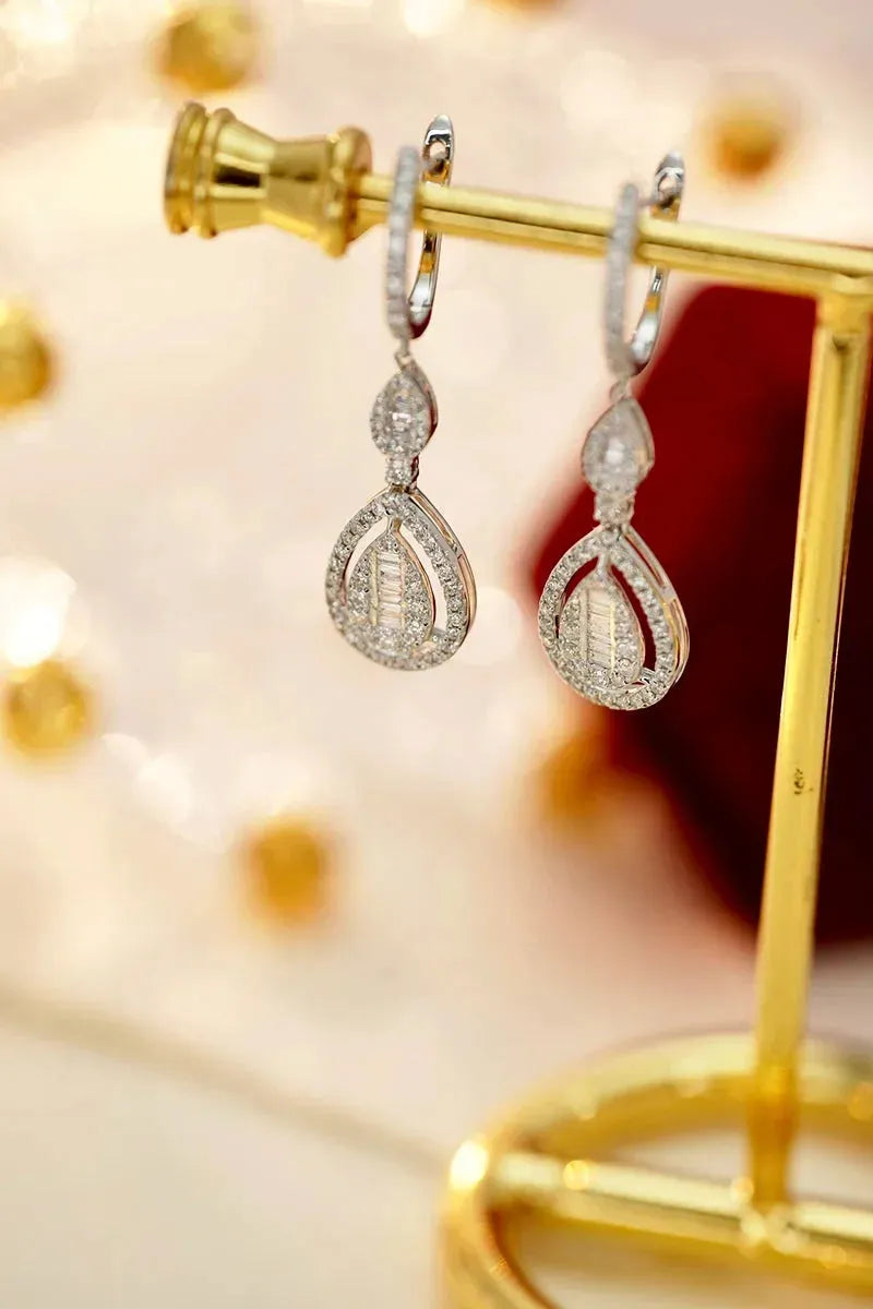 18K White Gold Diamond Drop Earrings for Women - 0.74ct Natural Diamond Luxury Jewelry | Elegant Party, Wedding & Evening Wear Accessories