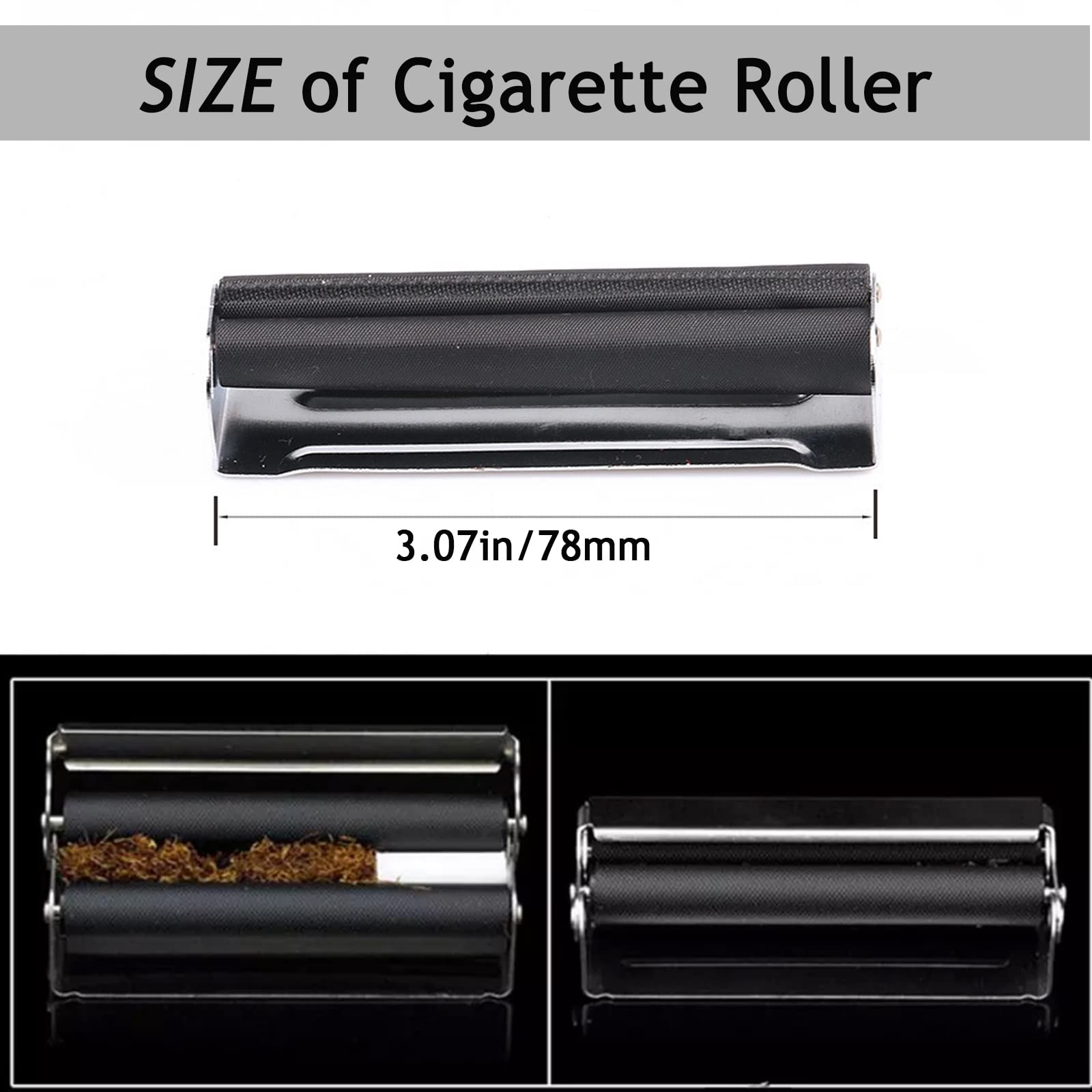 78MM Metal Cigarette Roller Machine with Lid & Rolling Papers - Premium Handheld Cigarette Maker for DIY Tobacco Rolling - Perfect for Home Use, Travel & Outdoor Activities