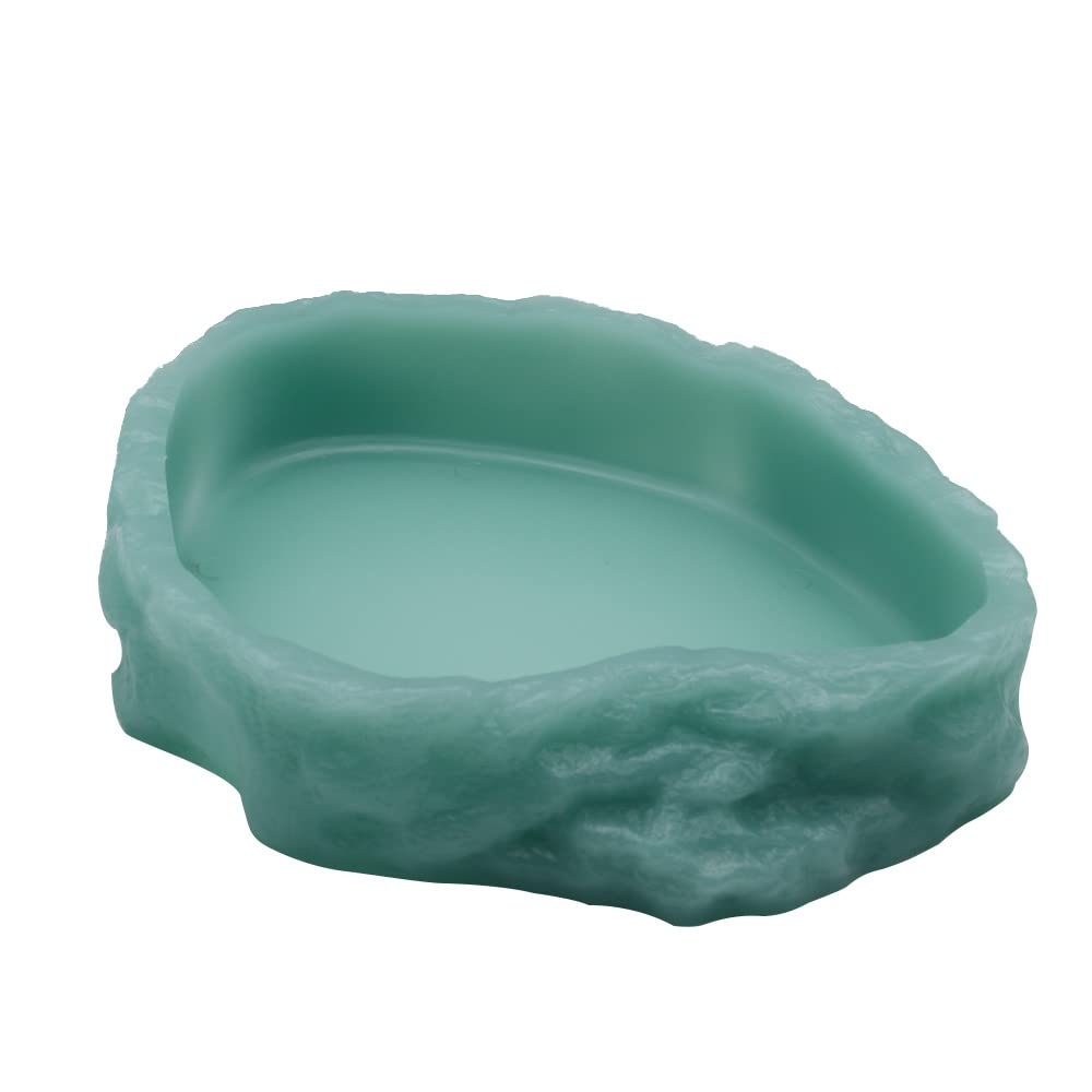 Glow in the Dark Reptile Water Dish & Food Bowl - Resin Rock Feeder for Leopard Gecko, Lizard, Turtle, Chameleon, Hermit Crabs - Terrarium Decor for Nighttime Feeding & Natural Habitat Setup
