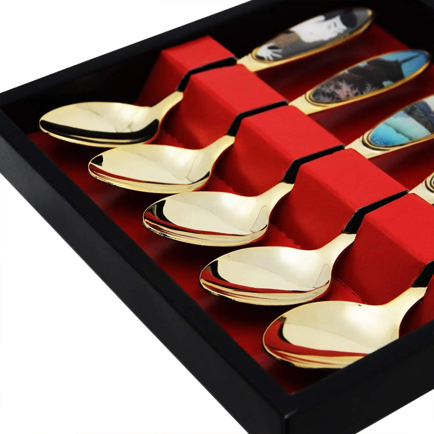 Asahi Premium Stainless Steel Ukiyoe Tea Spoon Set - 5 Piece Japanese Style Tea Accessories for Matcha, Coffee & Desserts - Elegant Tea Ceremony & Home Decor Gift