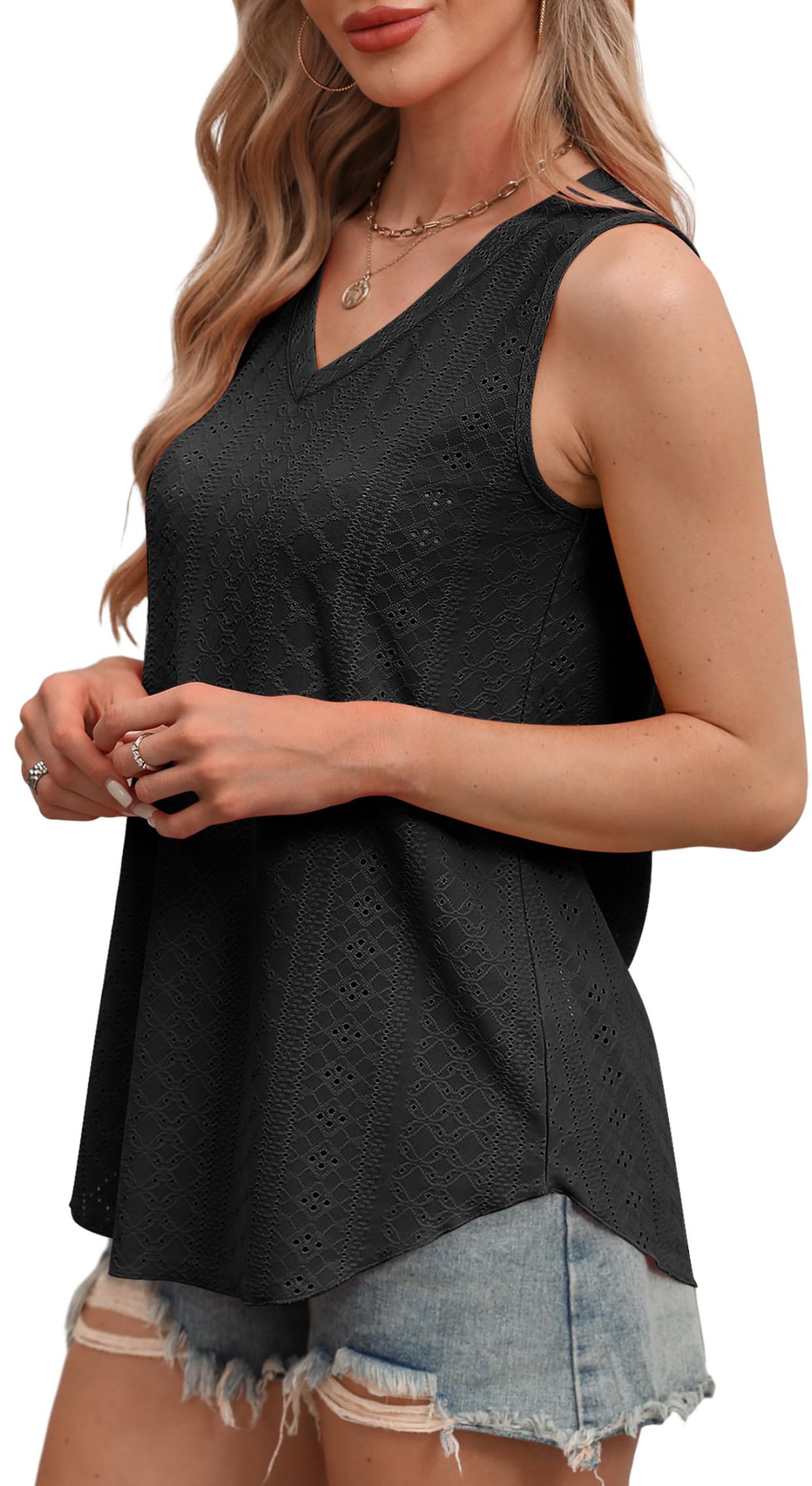 OFEEFAN Women's V-Neck Sleeveless Tank Tops - Flowy Loose Fit Basic Casual Summer Shirts for Beach, Yoga & Everyday Wear