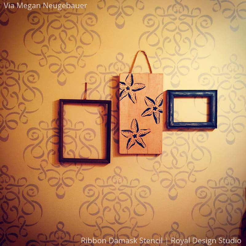 Damask Ribbon Furniture Stencil - Reusable DIY Painting Template for Wood, Walls & Fabric - Perfect for Home Decor, Crafts & Upcycling Projects