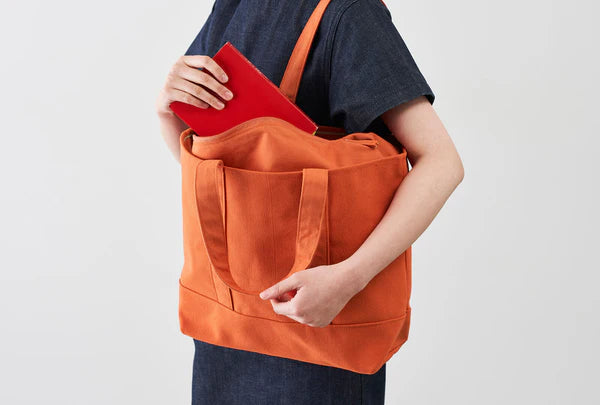 Kurashiki Hampu Canvas Zipper Tote Bag - Safflower Red | Japanese Cotton Tote Bag for Women, Work, Travel & Shopping
