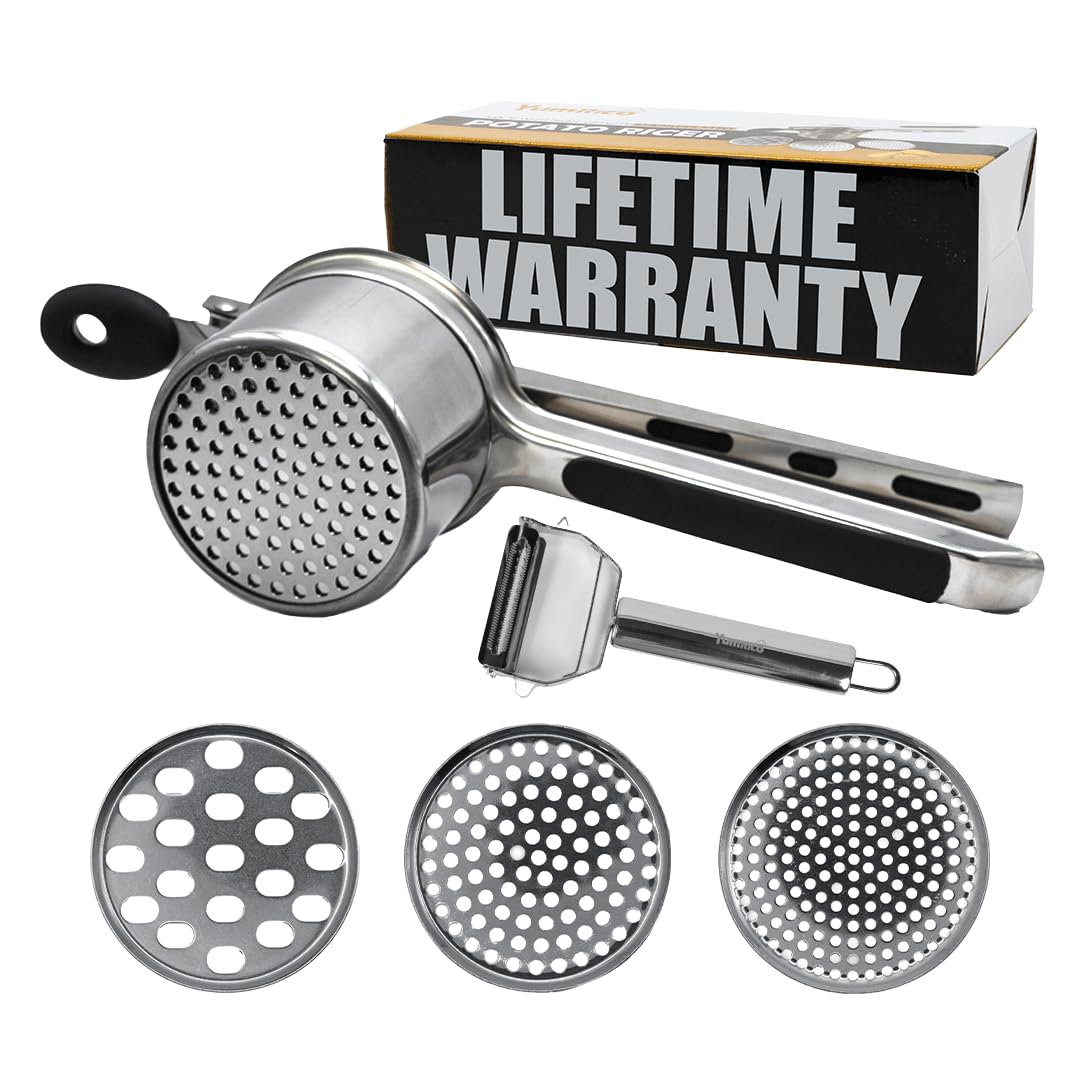 Premium 15 oz Stainless Steel Potato Ricer & Masher with 3 Interchangeable Discs - Heavy Duty Kitchen Tool for Perfect Mashed Potatoes, Baby Food & Purees - Ideal for Home Cooking, Restaurants & Meal Prep