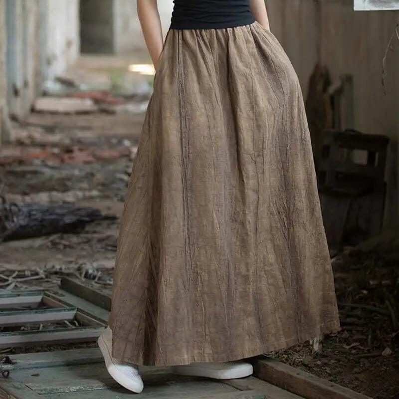 Linen Maxi Skirt for Women - A-Line High Elastic Waist Summer Skirt | Perfect for Beach, Vacation & Boho Style Outfits