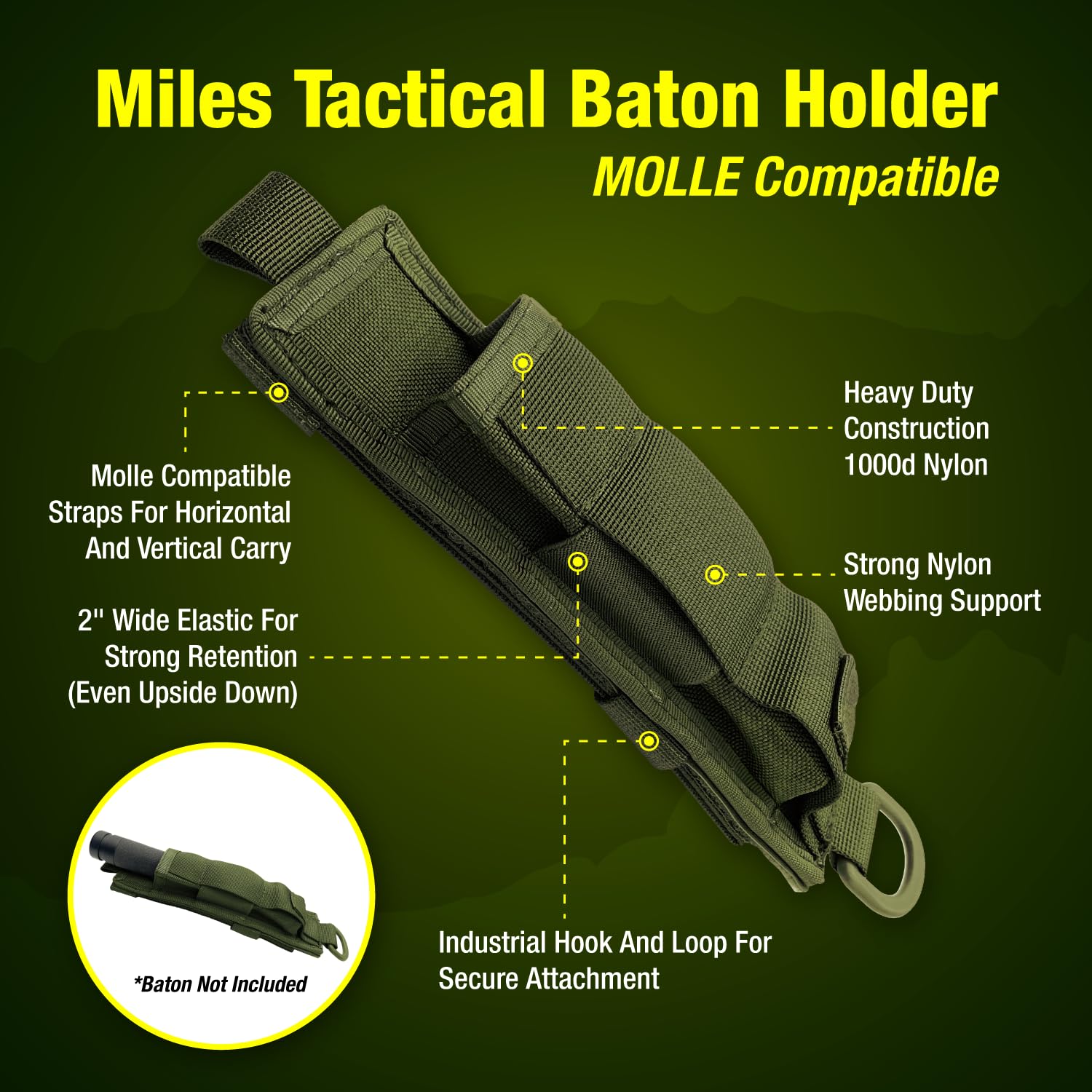 Tactical MOLLE Baton Holder Pouch - Compatible with Expandable Batons & Flashlights - Perfect for Police Duty, Security Work, and Outdoor Adventures