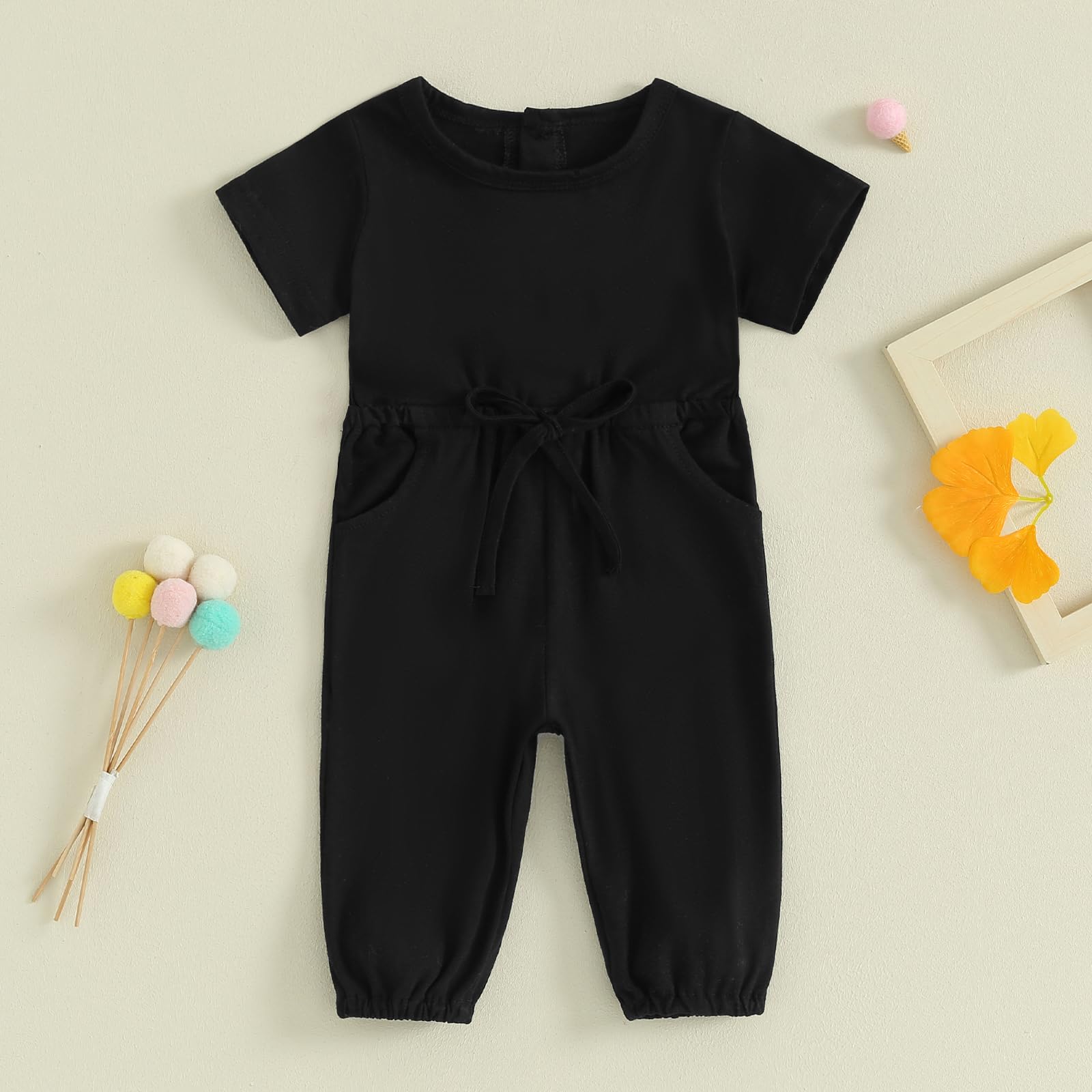 Mubineo Baby Romper Jumpsuit - Short Sleeve Plain Outfit with Pocket for Toddler Girls & Boys | Newborn Summer & Fall Clothing for Playdates, Daycare & Family Outings