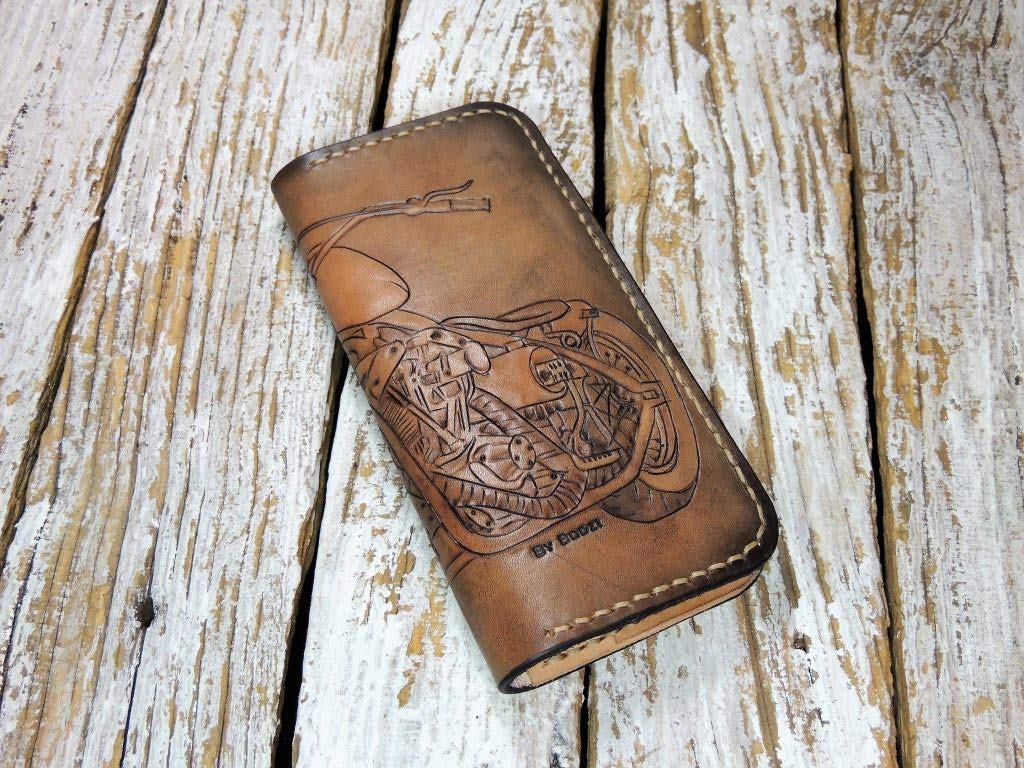 Hand-Carved 3D Genuine Leather Biker Wallet for Men - Custom Personalized Motorcycle Wallet with Unique Hand-Painted Design - Perfect for Riders, Travel & Everyday Use