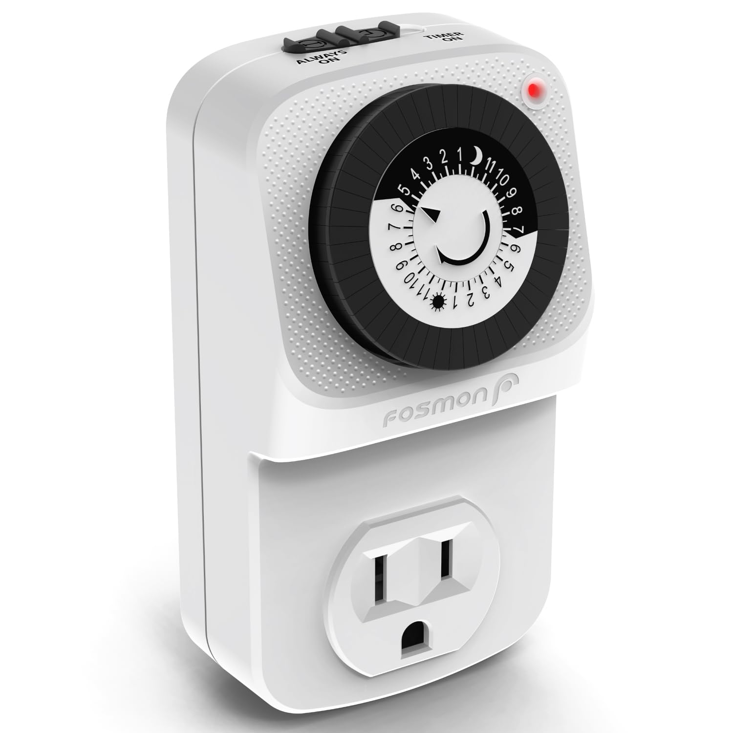 Fosmon 24 Hour Mechanical Timer Plug - Grounded Indoor Outlet Timer for Grow Lights, Aquariums, Home Appliances | ETL Listed 120V 15A | Perfect for Plant Lighting, Fish Tanks & Energy Saving