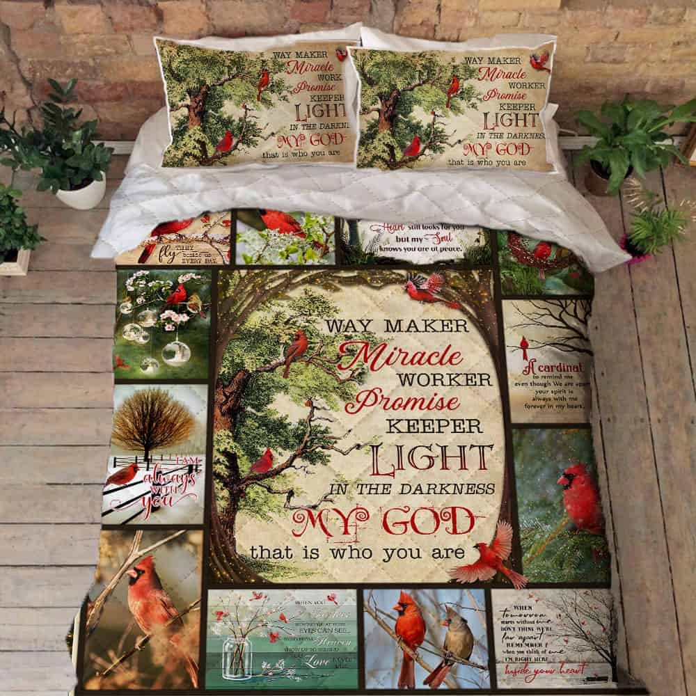 GEEMBI Quilt Bedding Set - Way Maker Miracle Worker, Cardinal Quilt Bed Set LHA1030QS | King Size Coverlet for All Seasons | Soft Microfiber Bedspread with Pillow Shams | Quilted Gift Set for Home Decor (King, Queen, Twin) - Perfect for Master Bedroom, Guest Room & Cozy Winter Nights