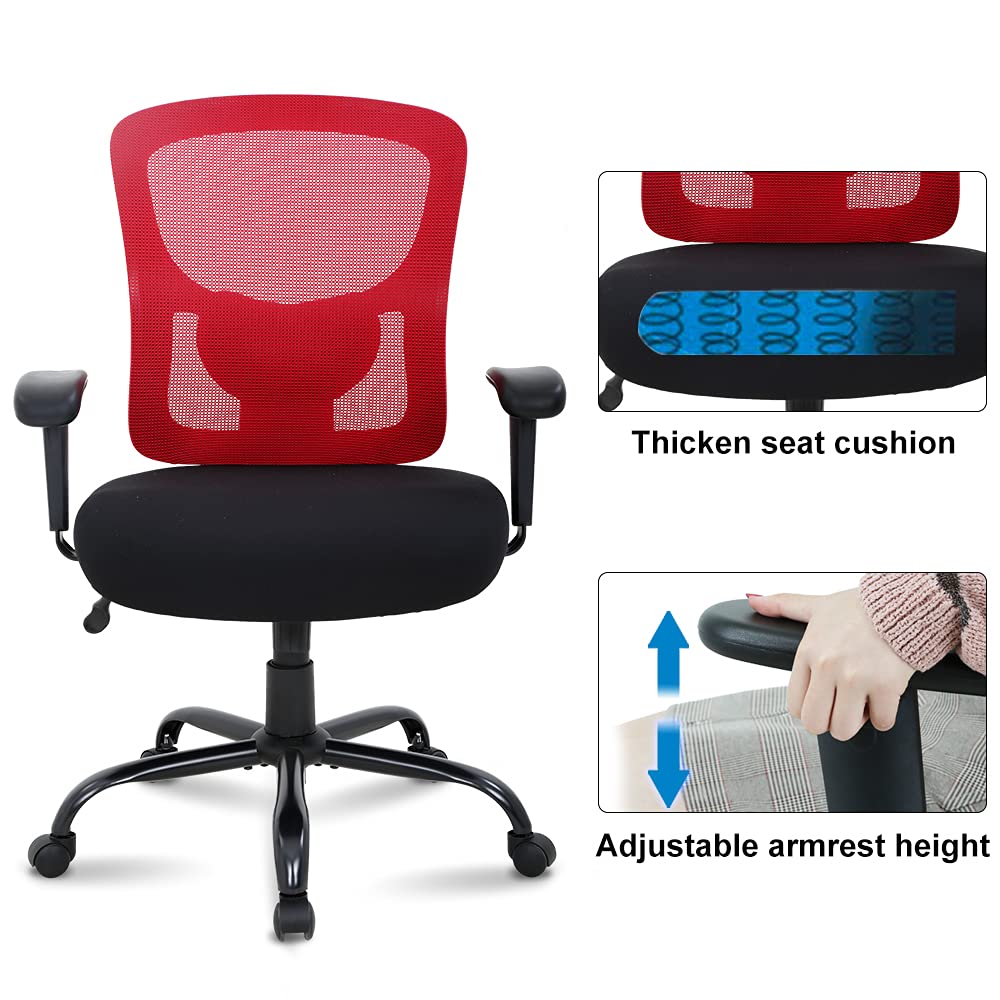 Extra Wide Big and Tall Office Chair Heavy Duty 400LBS Capacity - Ergonomic High Back Mesh Computer Desk Chair with Lumbar Support & Rolling Swivel - Perfect for Large Adults & Heavy People (Red) - Ideal for Home Office, Gaming Setup, and Professional Workspaces