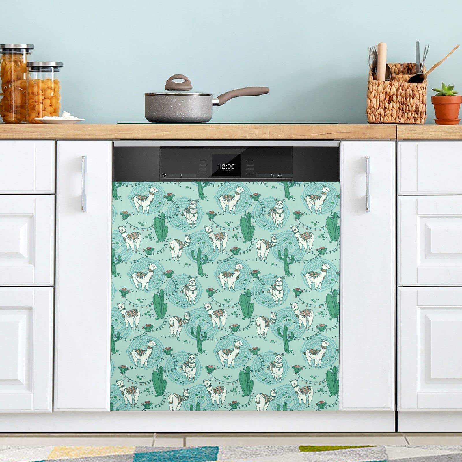 JIPONI Magnetic Dishwasher Cover - Cute Boho Alpaca Design, 23x26 Inch Kitchen Decor - Perfect for Modern Farmhouse, Apartment & RV Dishwasher Decoration