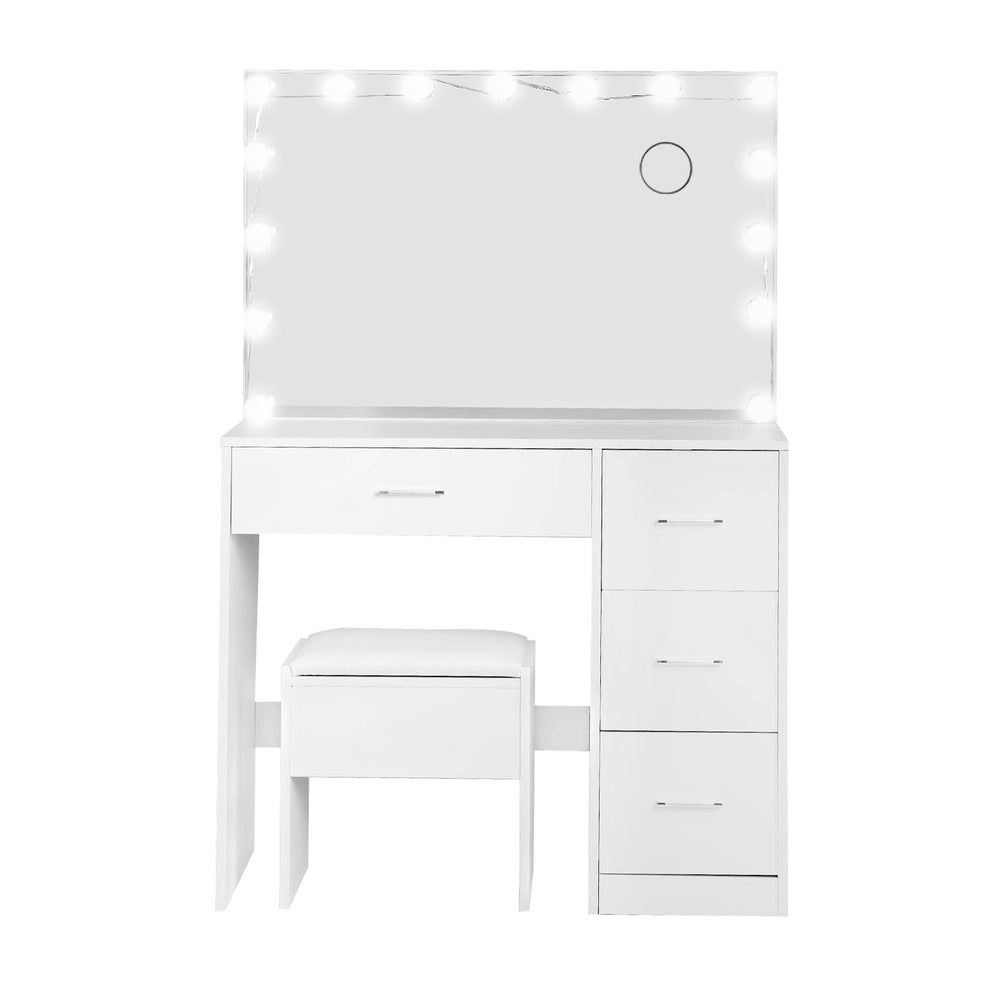 White Darcy Dressing Table Set with Stool & 15 LED Bulbs - Vanity Makeup Desk for Bedroom, Bathroom, Salon (Perfect for Makeup Application, Hair Styling & Home Decor)