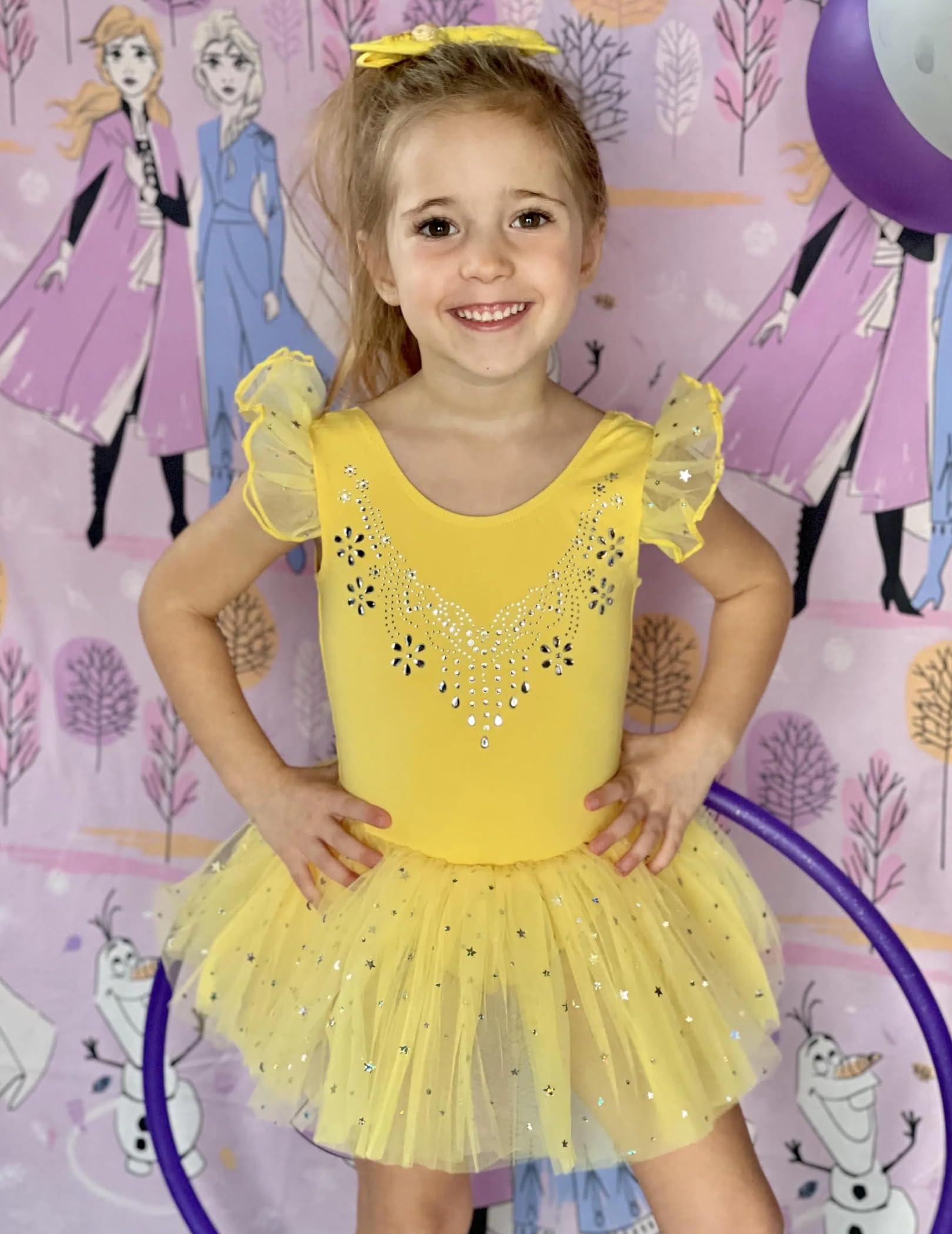 Zaclotre Girls Ballet Leotard with Ruffle Sleeves & Shiny Tutu Skirt - Dance Costume for Ballet, Recital, Competition & Performance - Perfect for Toddler Ballerinas Ages 3-8