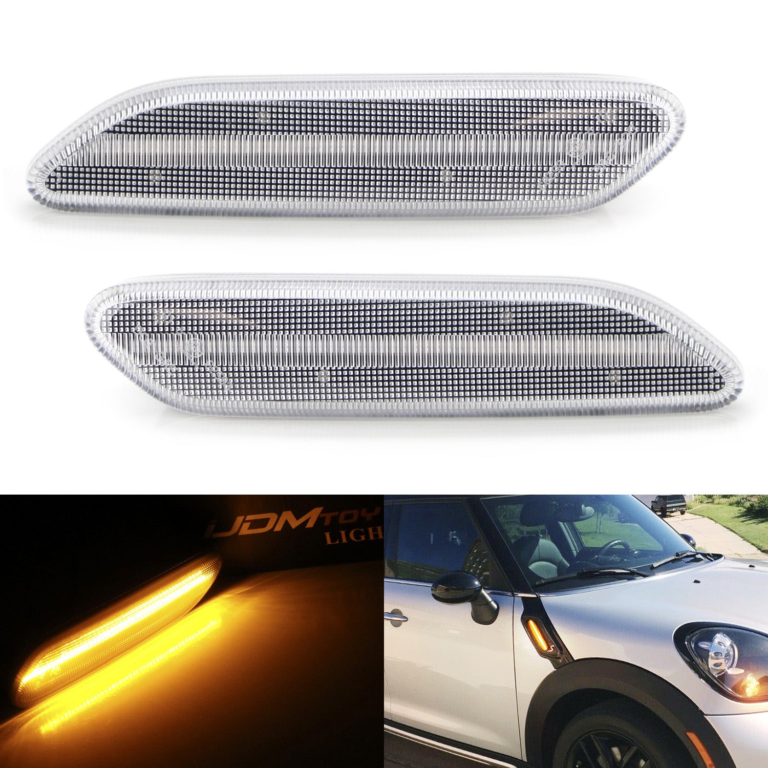 Clear Lens Full LED Fender Side Marker Blinker Lights for MINI Cooper R60 R61 - Durable Amber Turn Signal Lights for Enhanced Visibility & Safety | Perfect for Night Driving & Custom Car Modifications