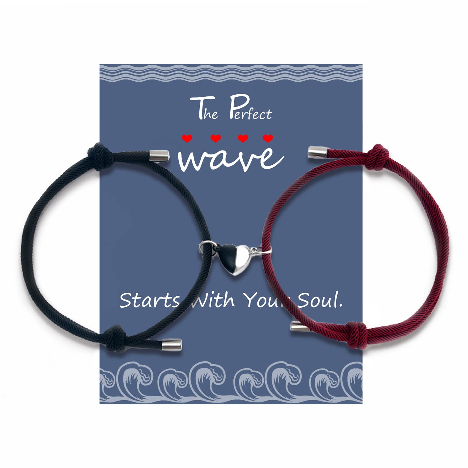 Magnetic Couple Bracelets Set - Heart-Shaped Wishing Stone Matching Bracelets for Him & Her | Romantic Couples Gift for Anniversary, Valentine's Day | Perfect for Date Nights & Relationship Bonding