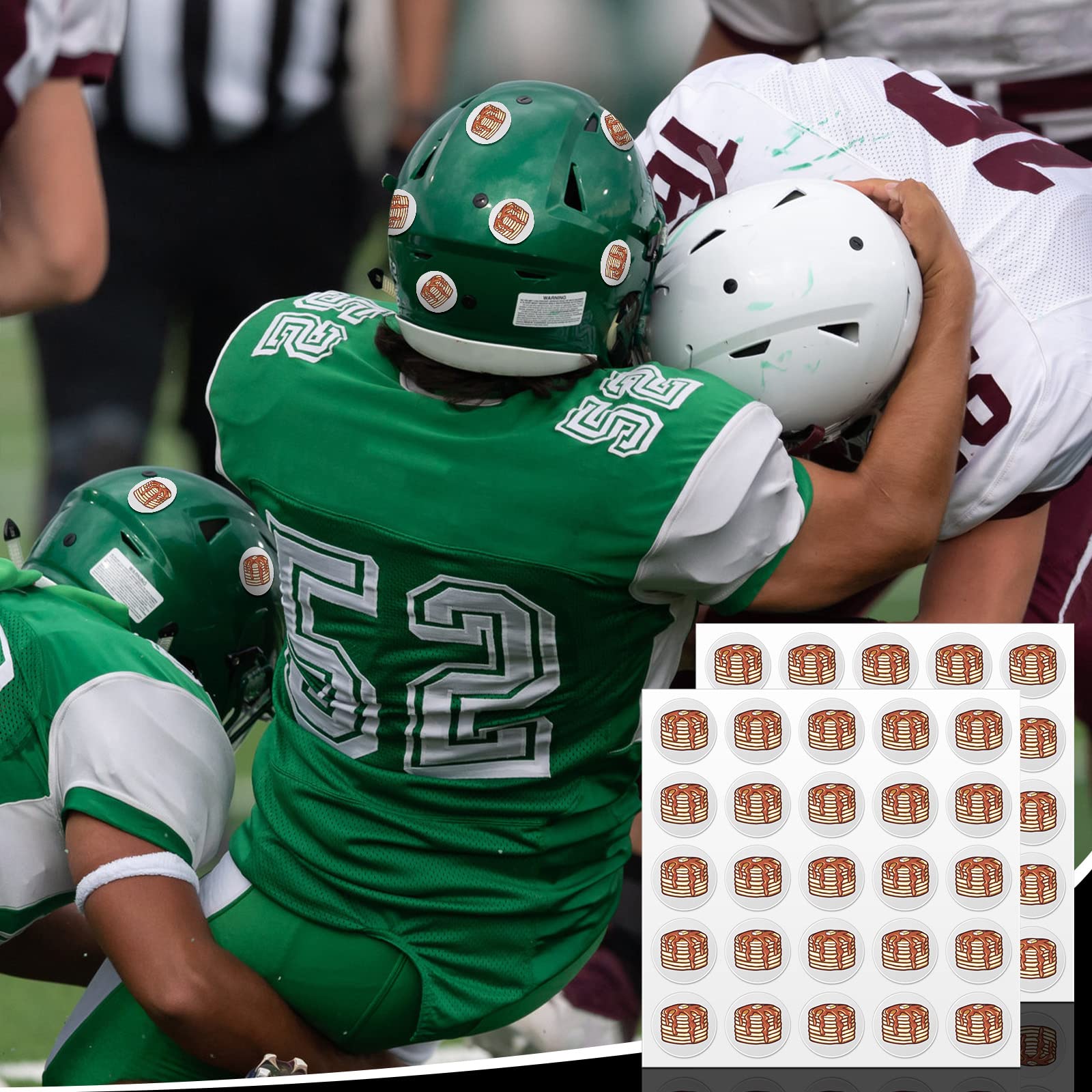 Gueevin 200 Pcs Football Helmet Stickers - 1-1/8 Inch Vinyl Self-Adhesive Decals for Sports Helmets | Pancake Block Award Stickers for Football, Hockey & Lacrosse | Perfect for Team Awards, Player Recognition & Helmet Customization